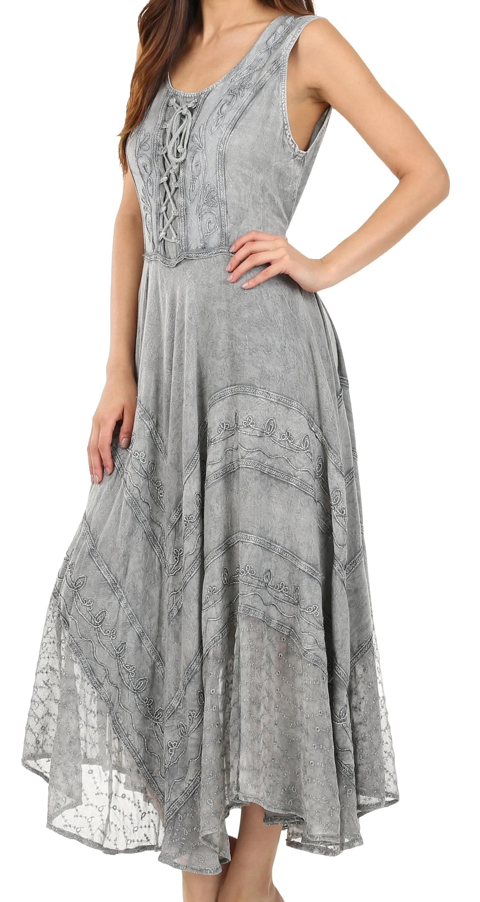 Sakkas Kevina Stonewashed Rayon Embroidered Dress