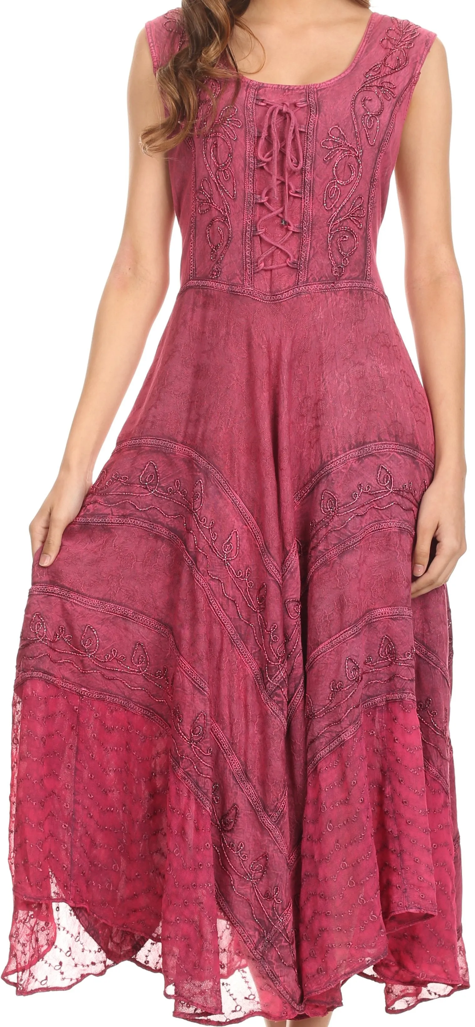 Sakkas Kevina Stonewashed Rayon Embroidered Dress