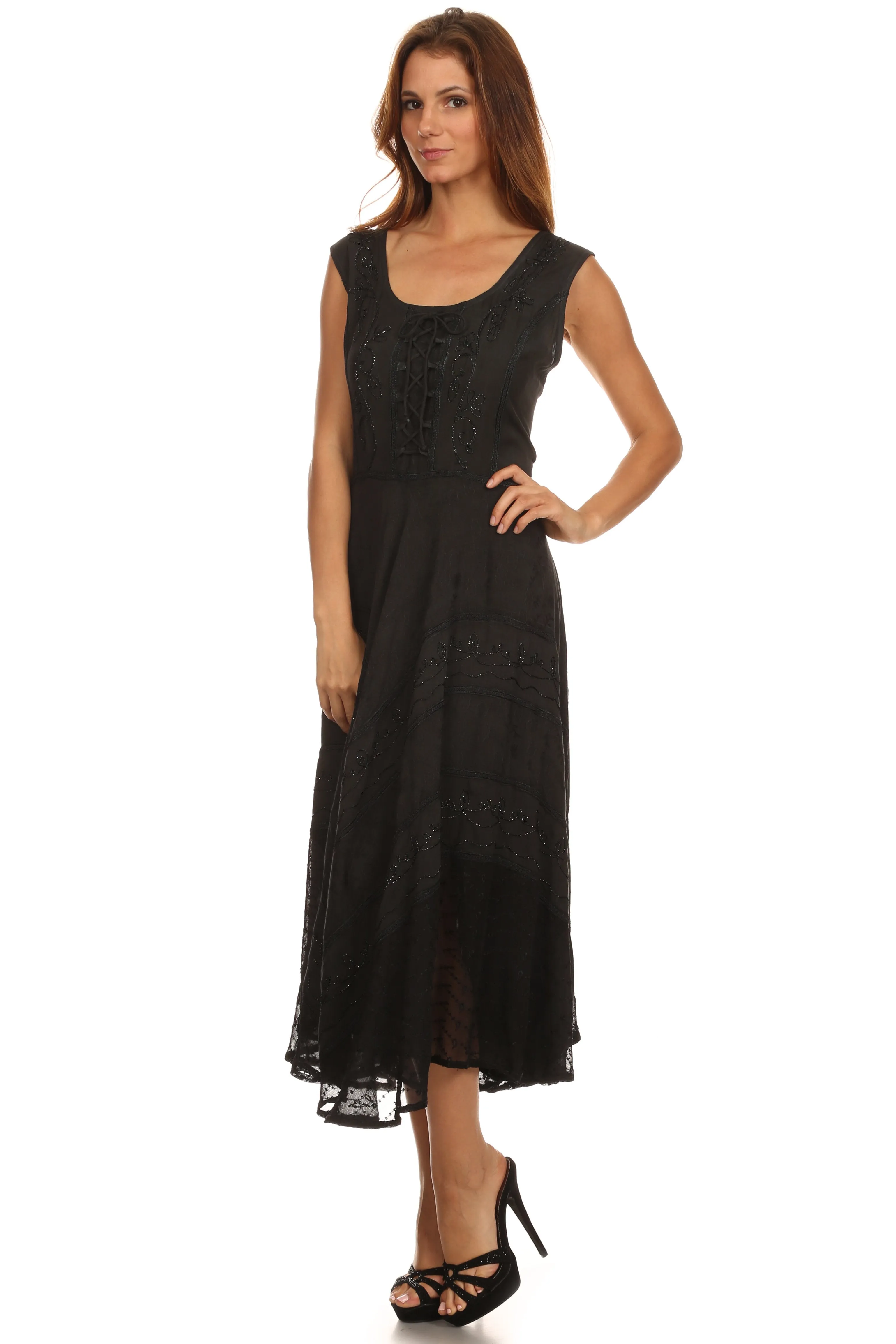 Sakkas Kevina Stonewashed Rayon Embroidered Dress