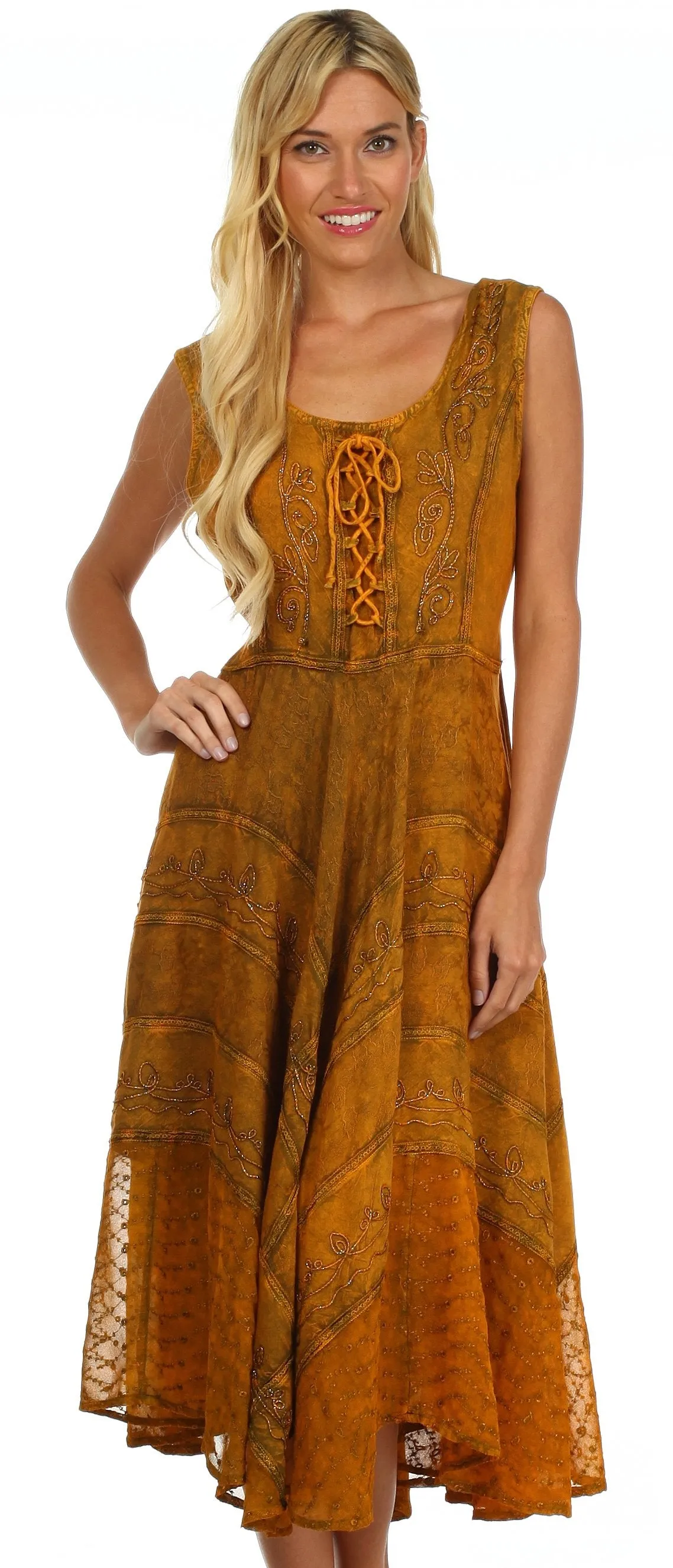 Sakkas Kevina Stonewashed Rayon Embroidered Dress