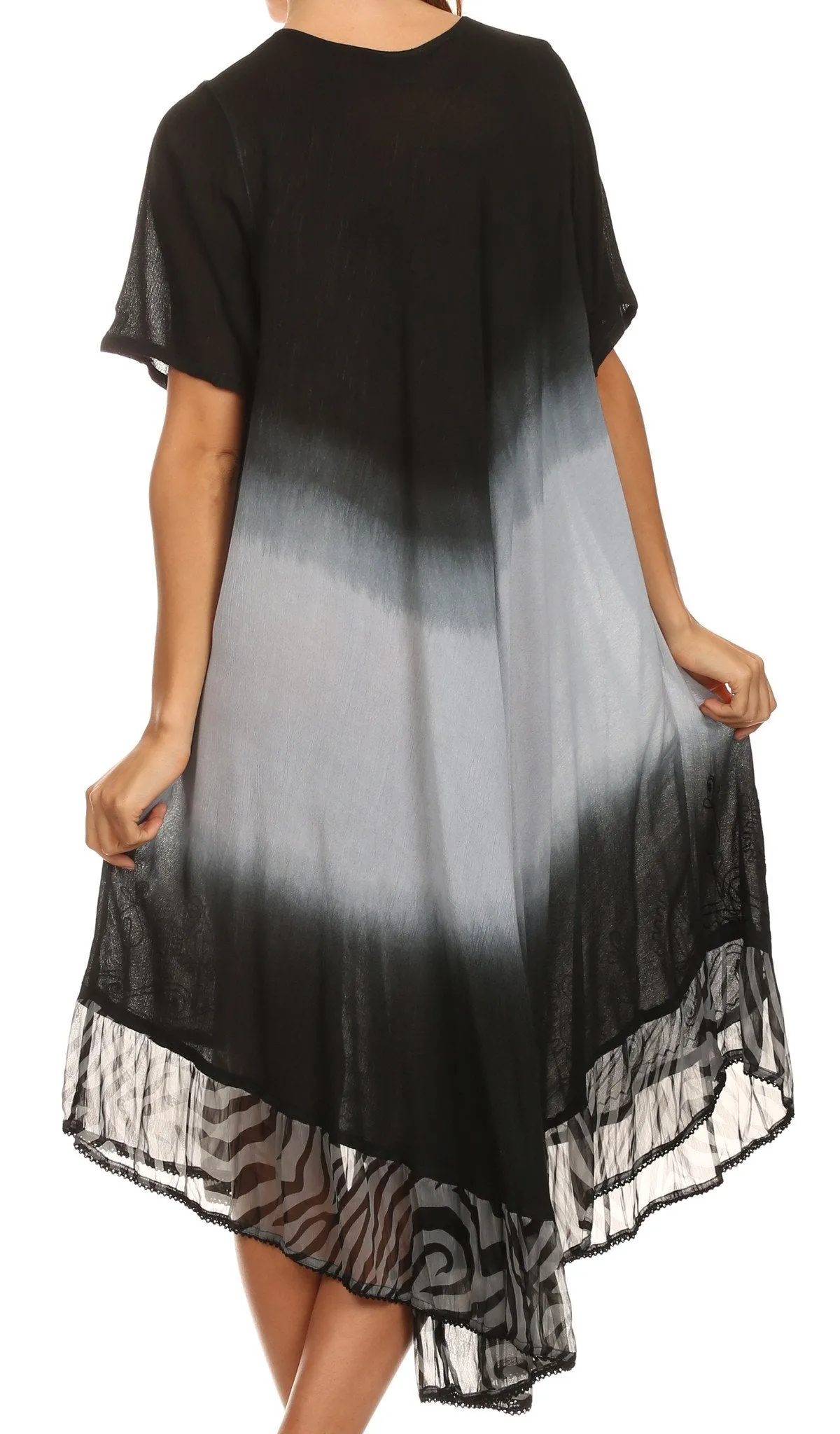 Sakkas Kya Zebra Print Embroidered Cap Sleeve Scoop Neck Ombre Dress / Cover Up