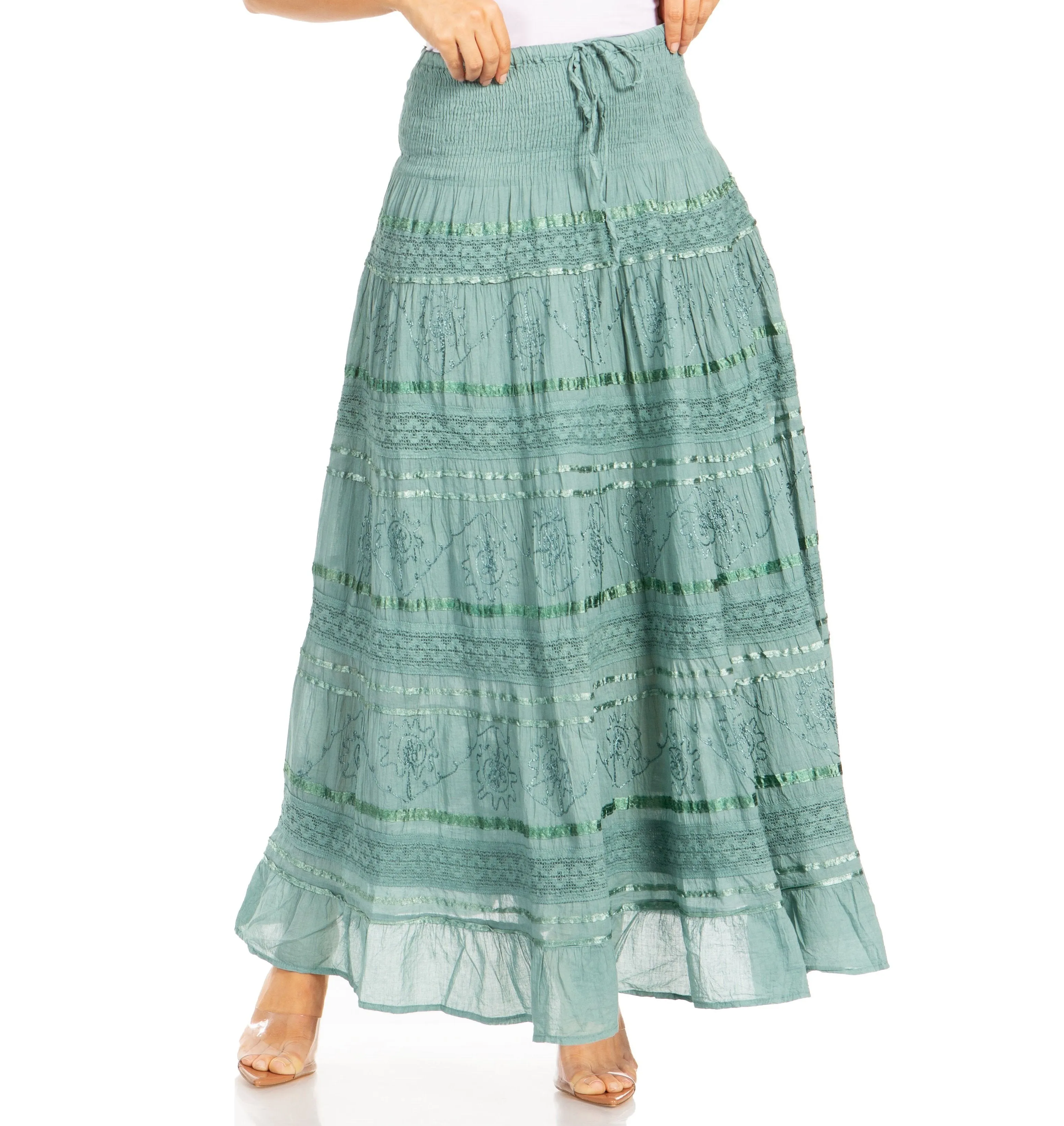 Sakkas Lace and Ribbon Peasant Boho Skirt