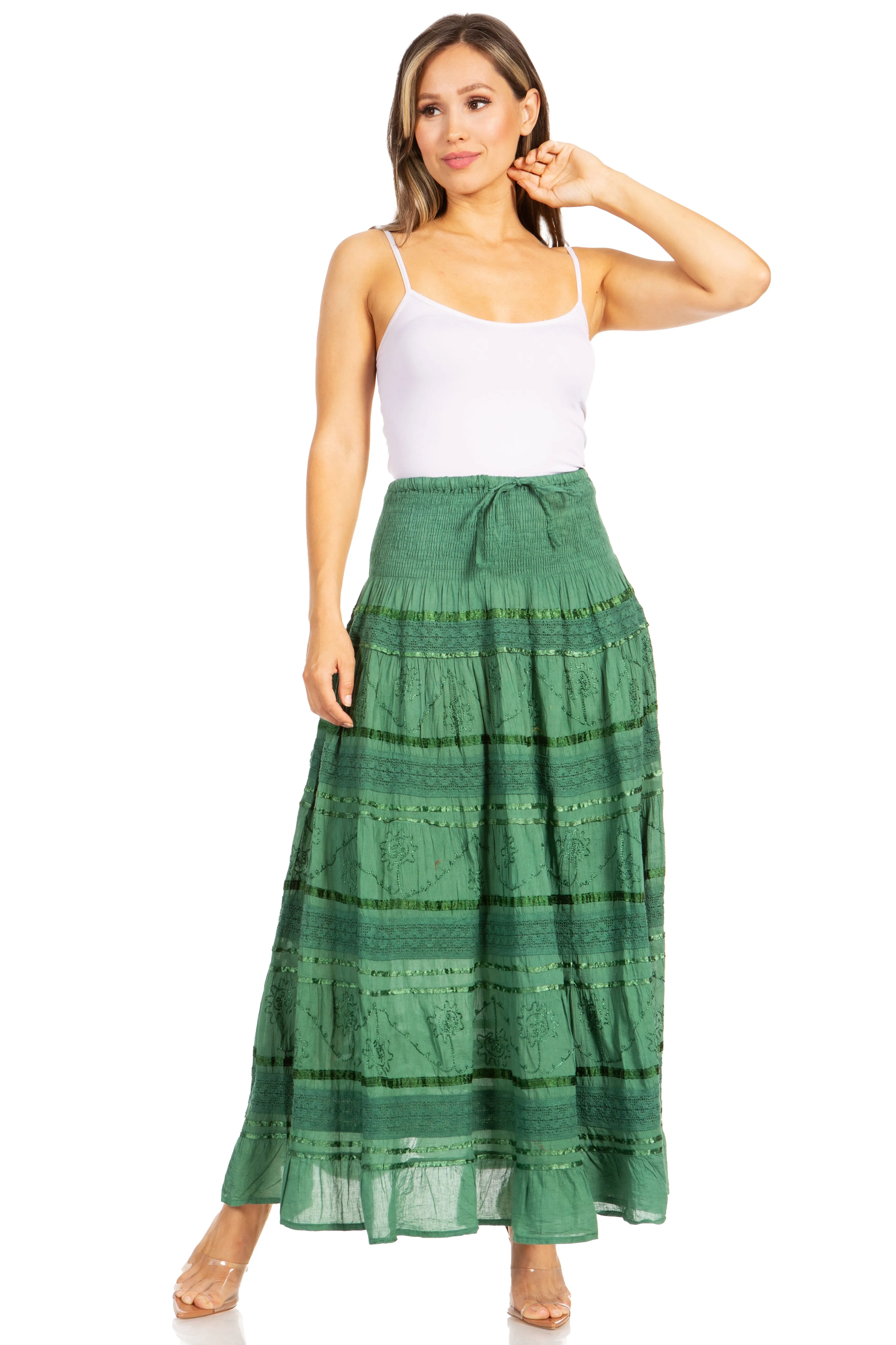 Sakkas Lace and Ribbon Peasant Boho Skirt