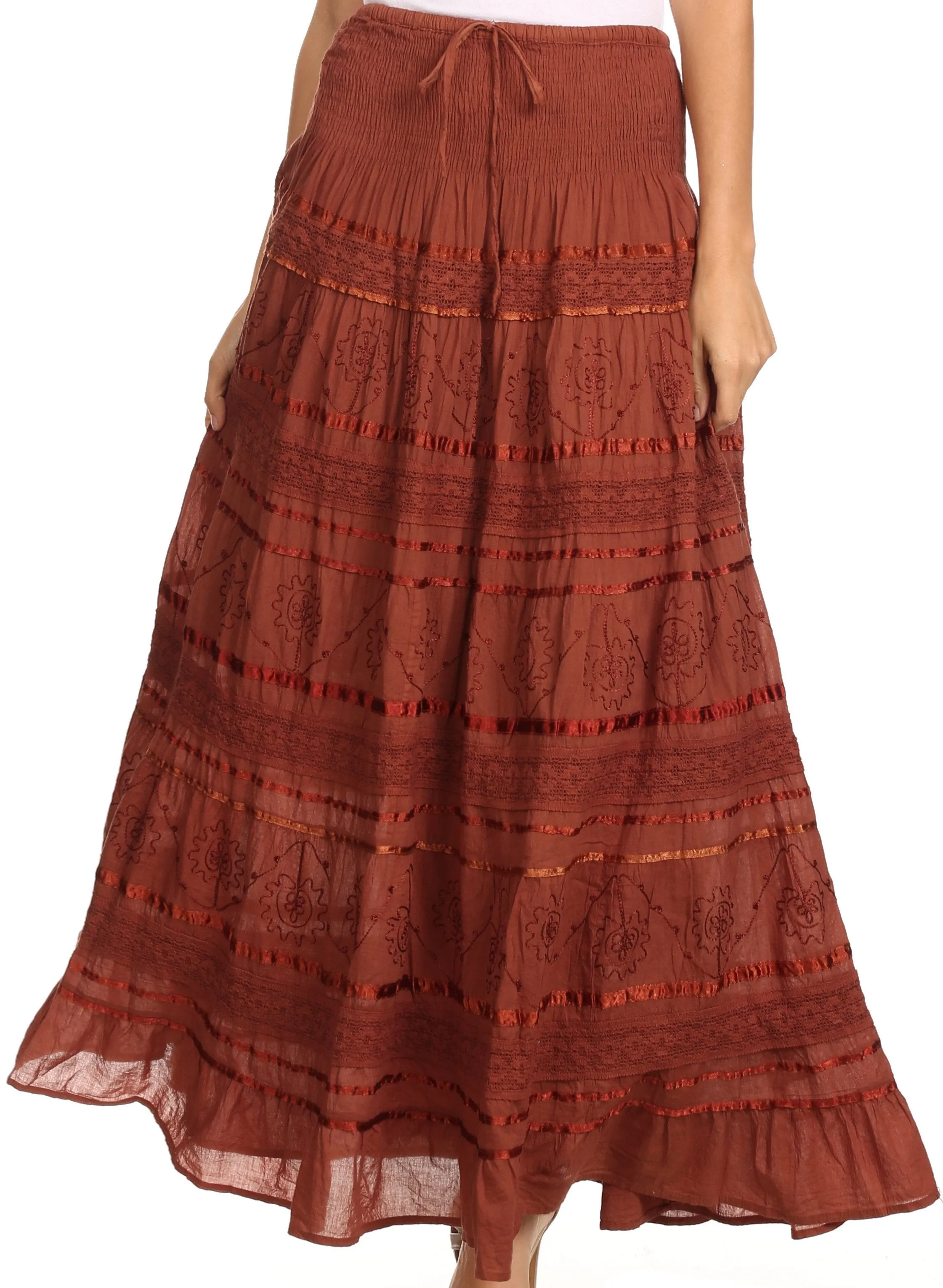 Sakkas Lace and Ribbon Peasant Boho Skirt