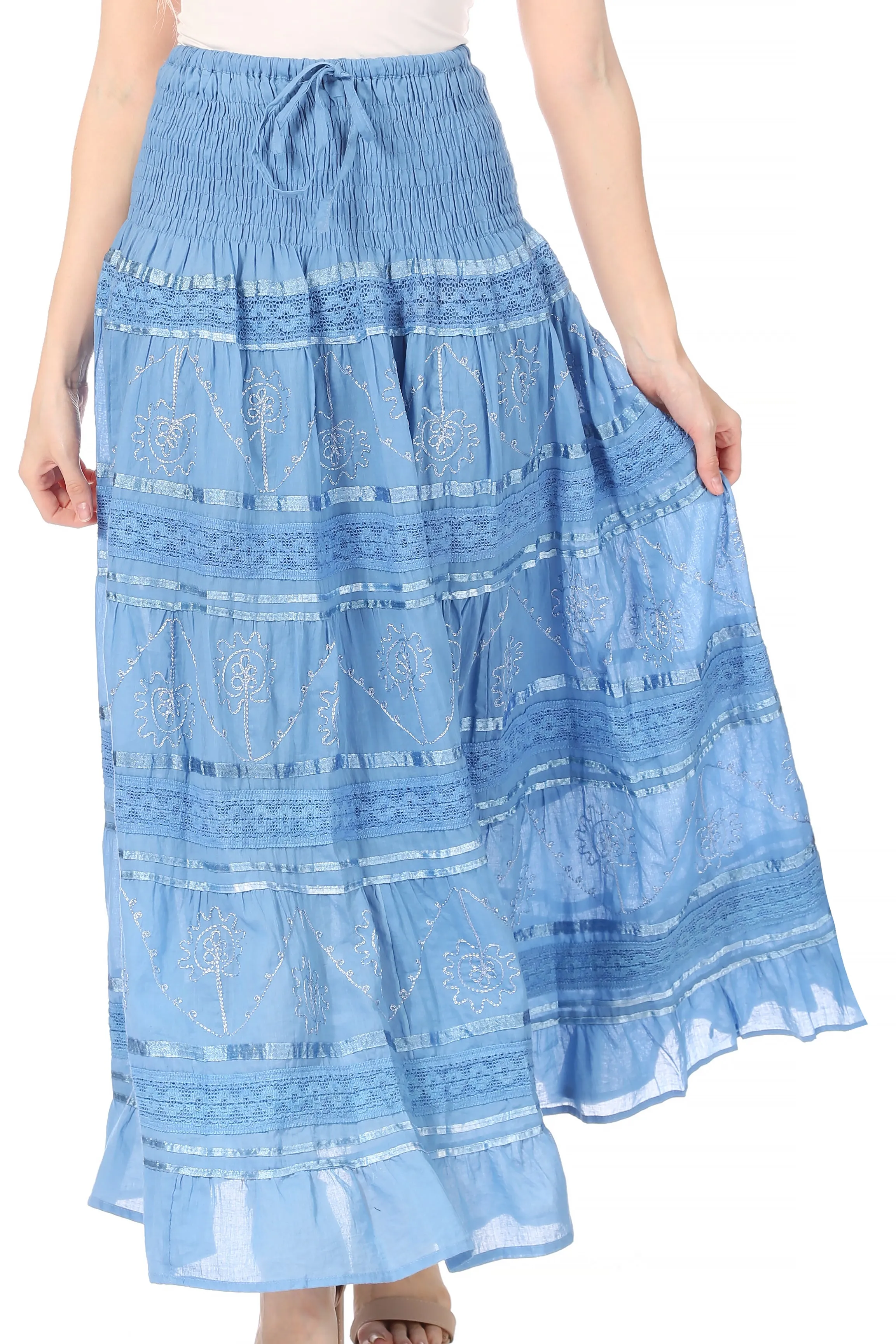 Sakkas Lace and Ribbon Peasant Boho Skirt