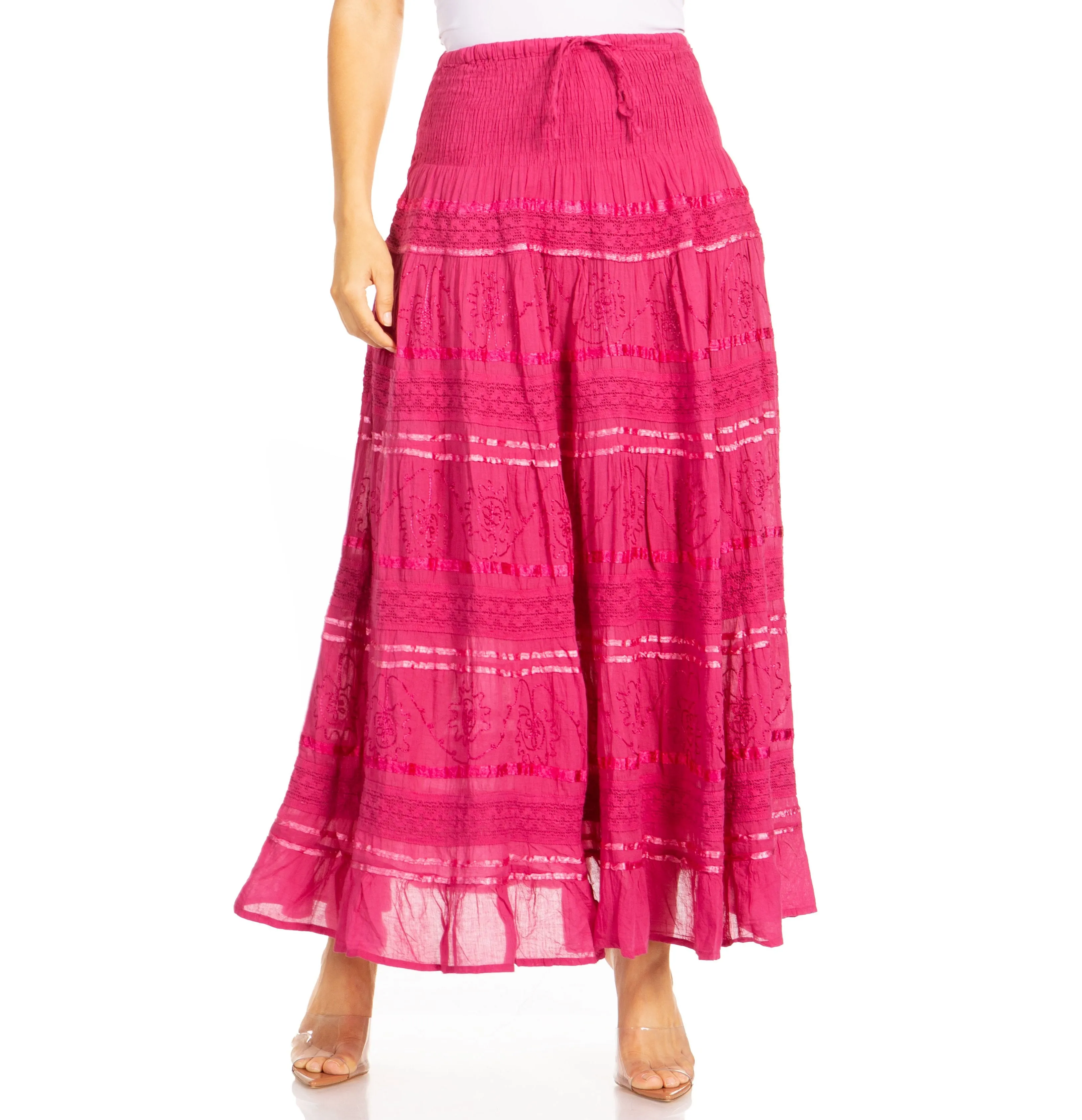 Sakkas Lace and Ribbon Peasant Boho Skirt