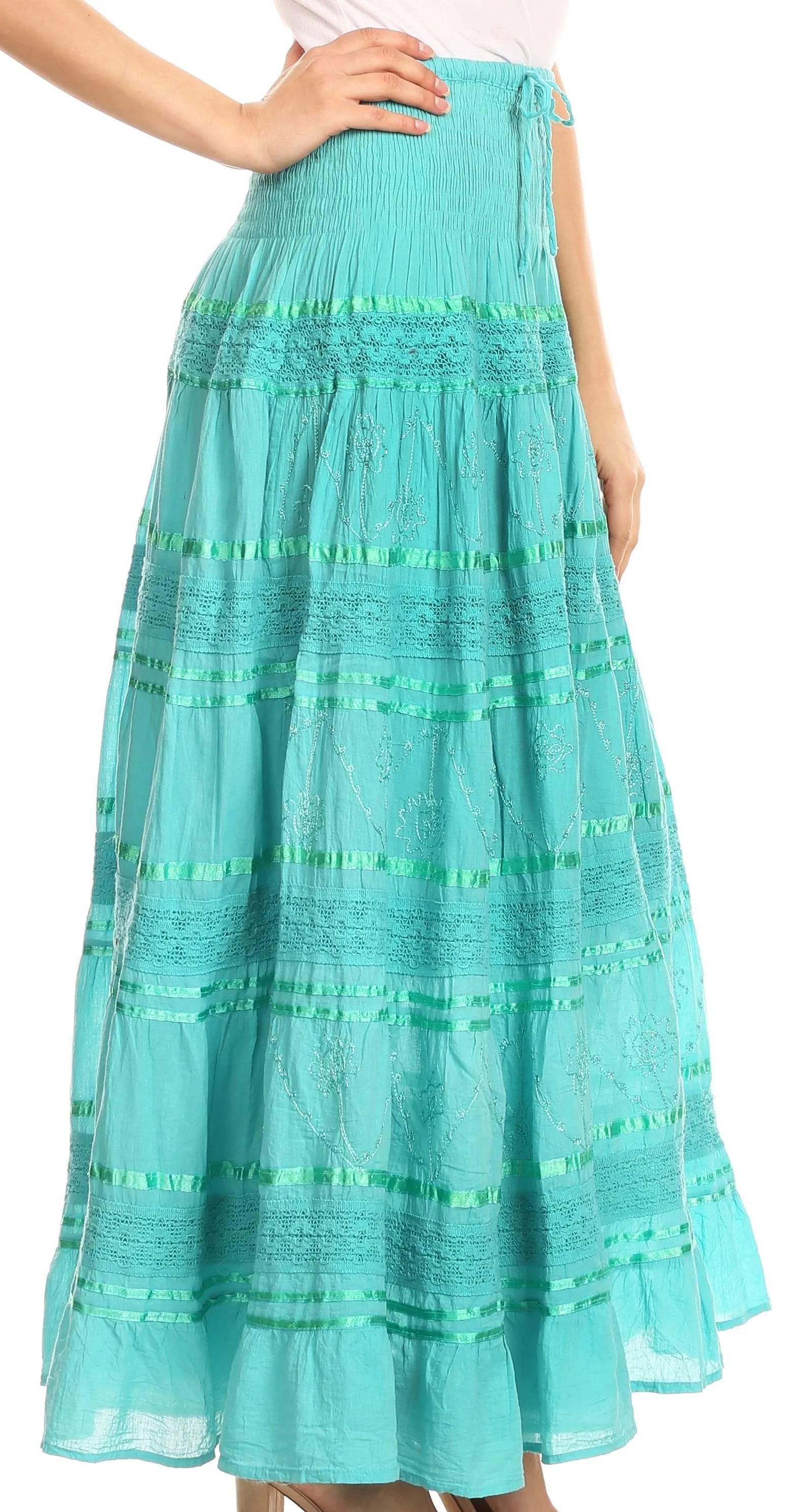 Sakkas Lace and Ribbon Peasant Boho Skirt