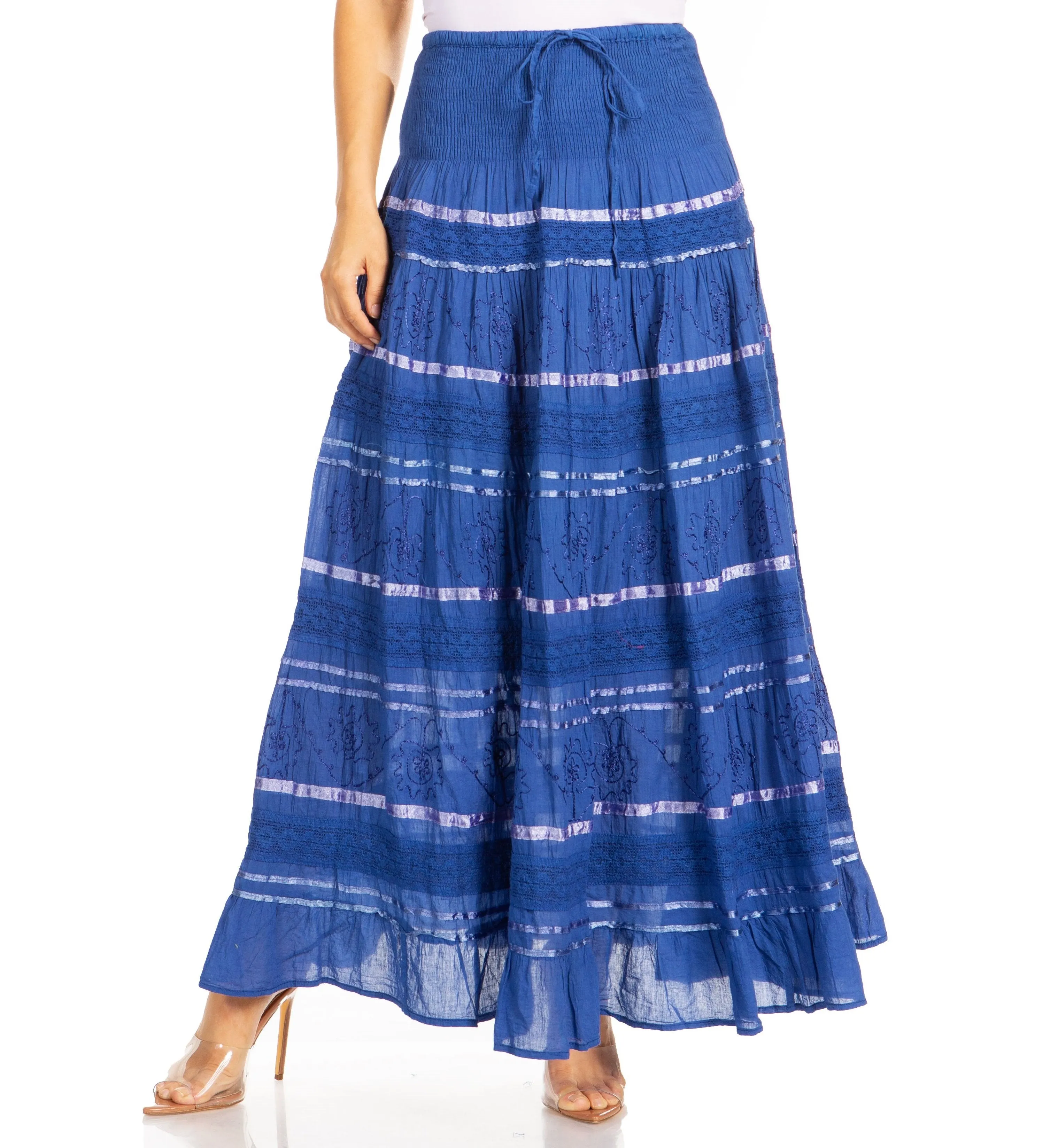 Sakkas Lace and Ribbon Peasant Boho Skirt