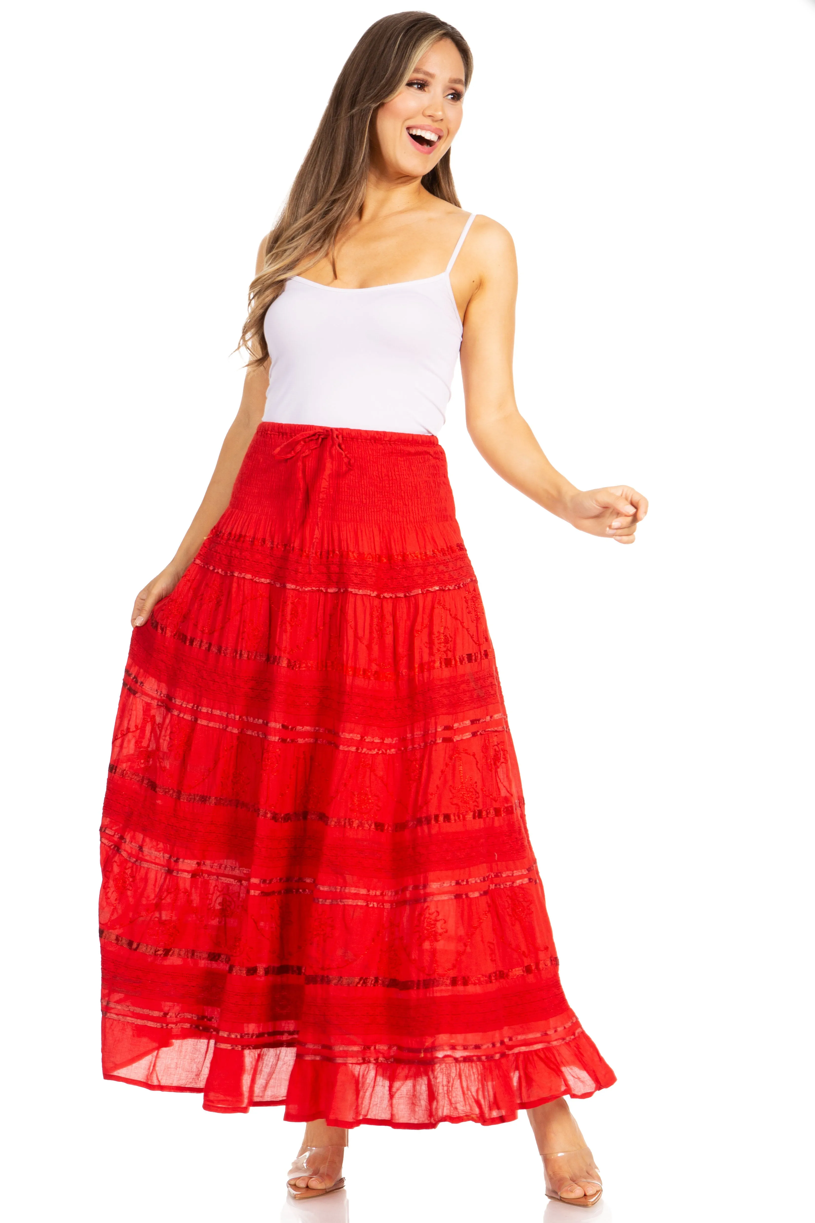 Sakkas Lace and Ribbon Peasant Boho Skirt