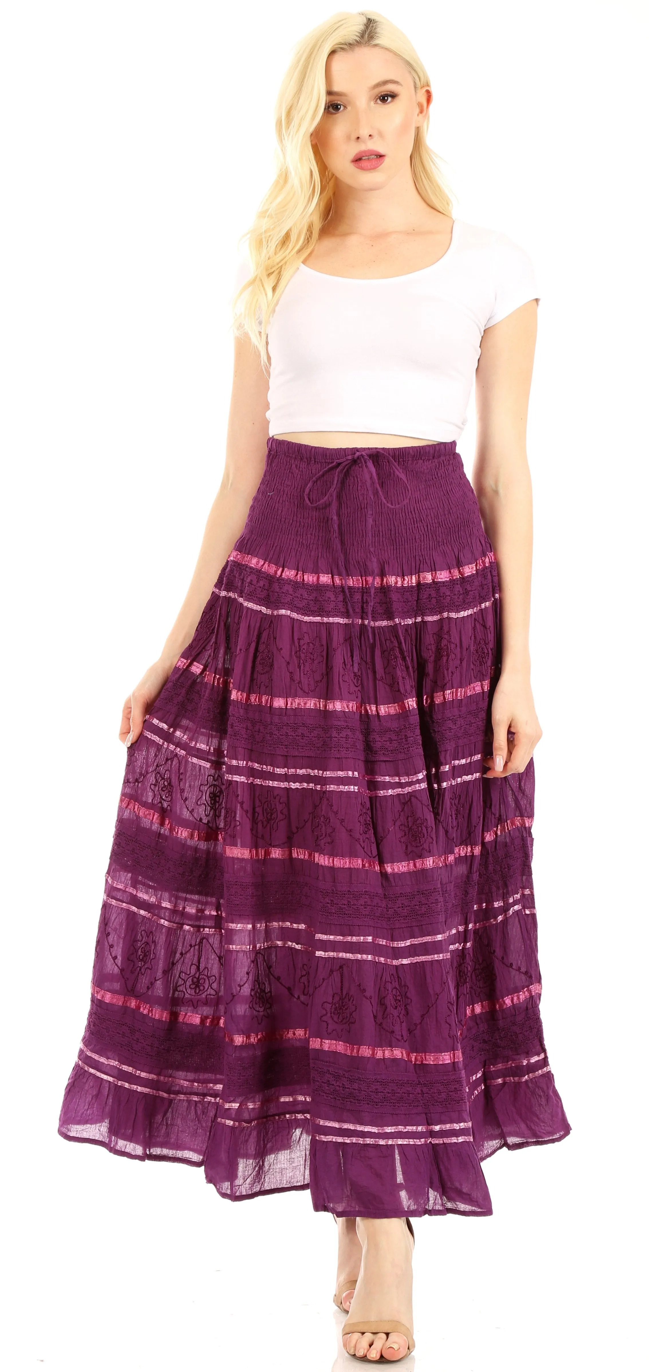 Sakkas Lace and Ribbon Peasant Boho Skirt