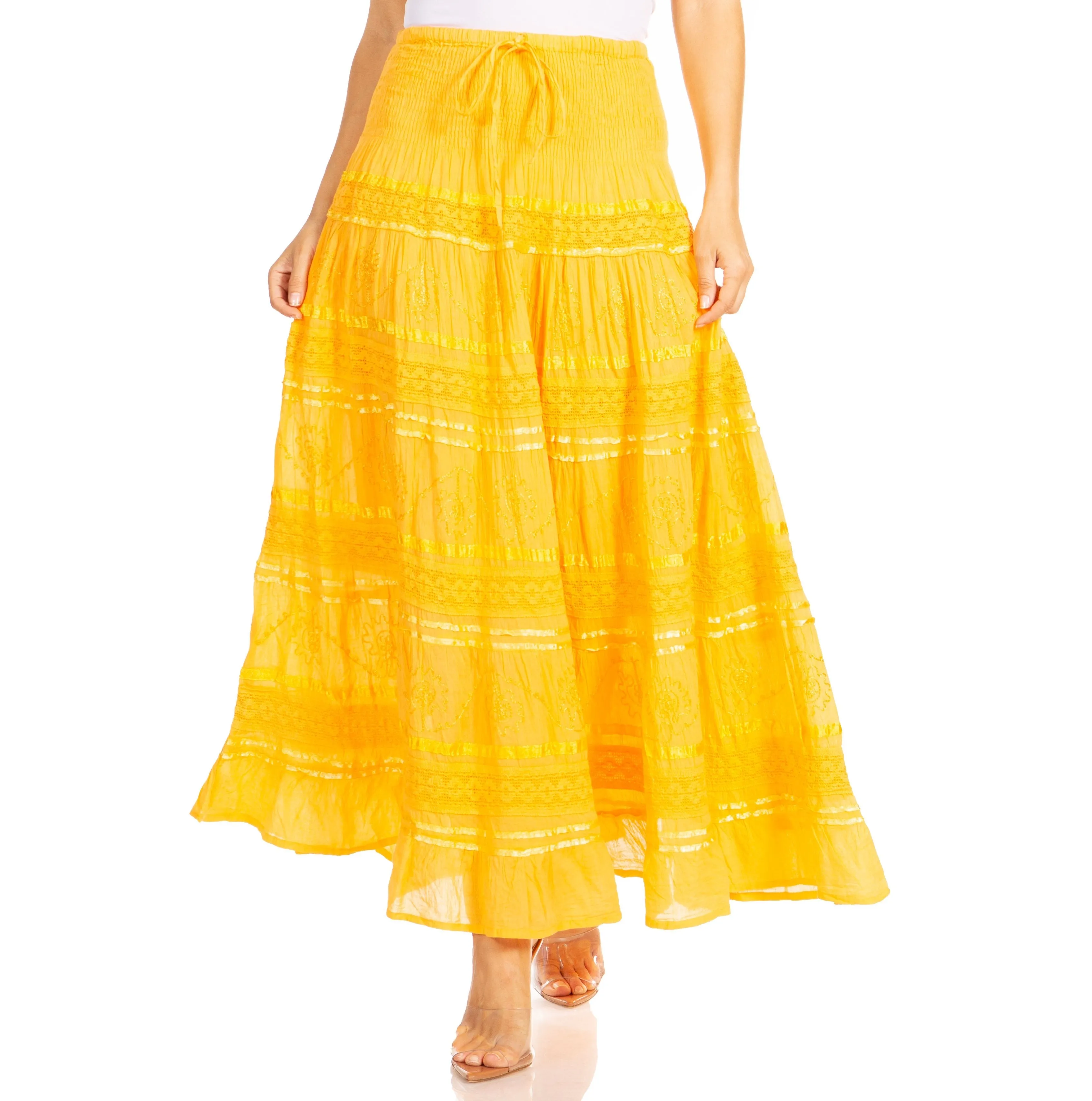 Sakkas Lace and Ribbon Peasant Boho Skirt