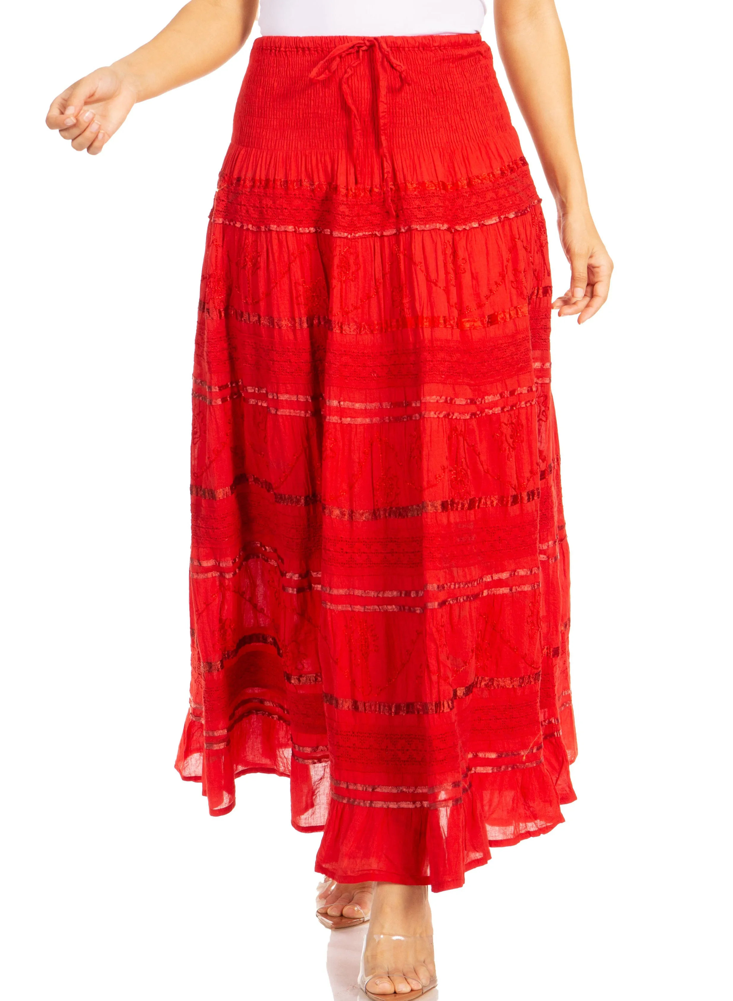 Sakkas Lace and Ribbon Peasant Boho Skirt