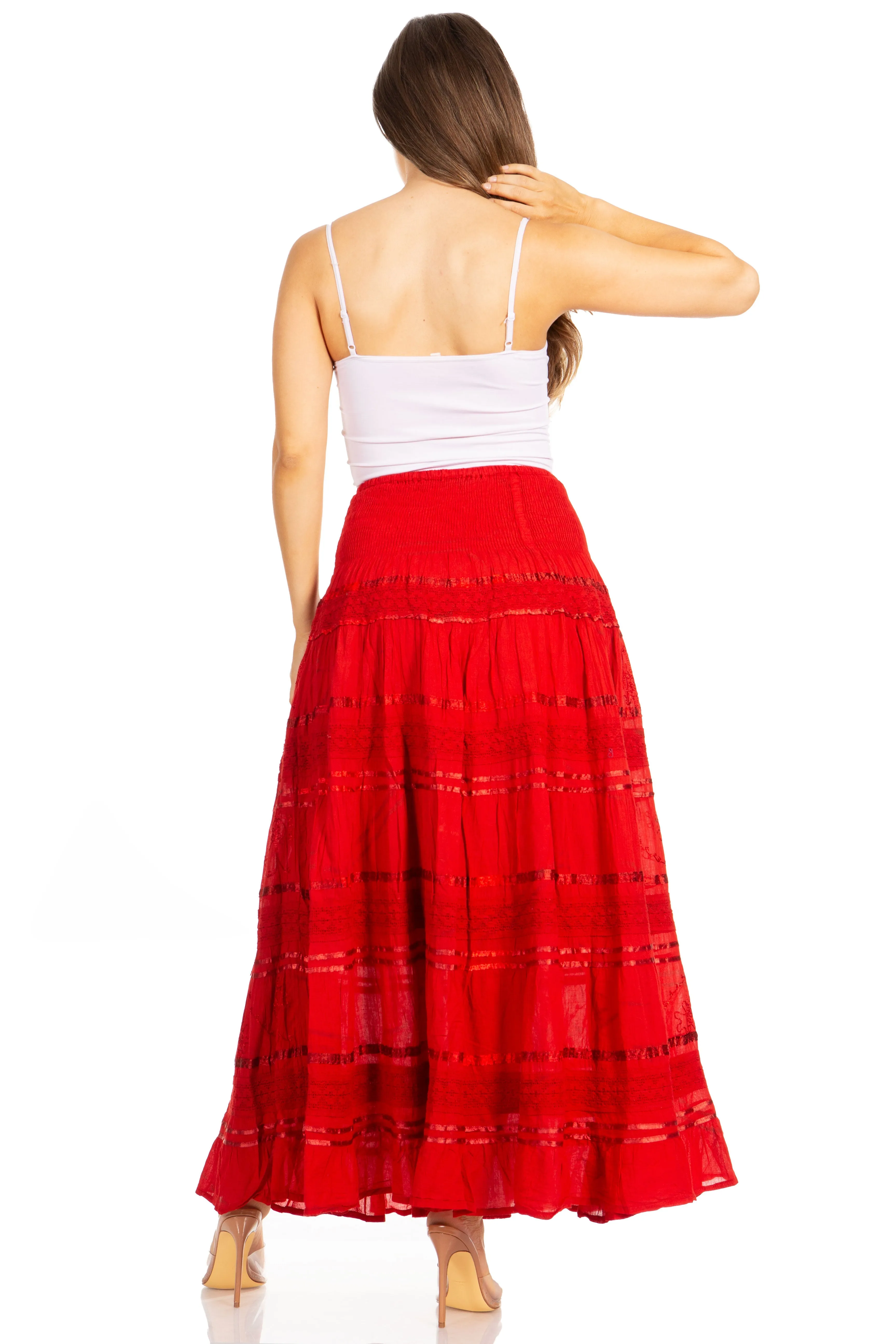 Sakkas Lace and Ribbon Peasant Boho Skirt