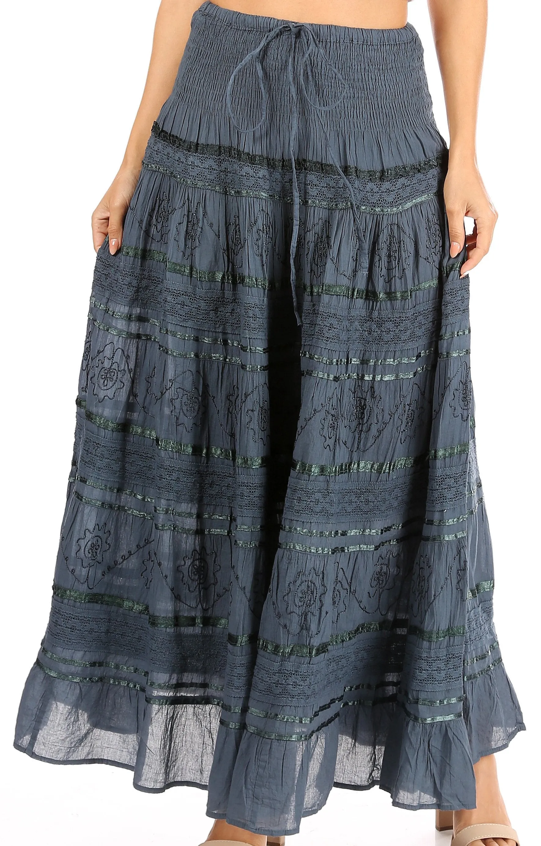 Sakkas Lace and Ribbon Peasant Boho Skirt