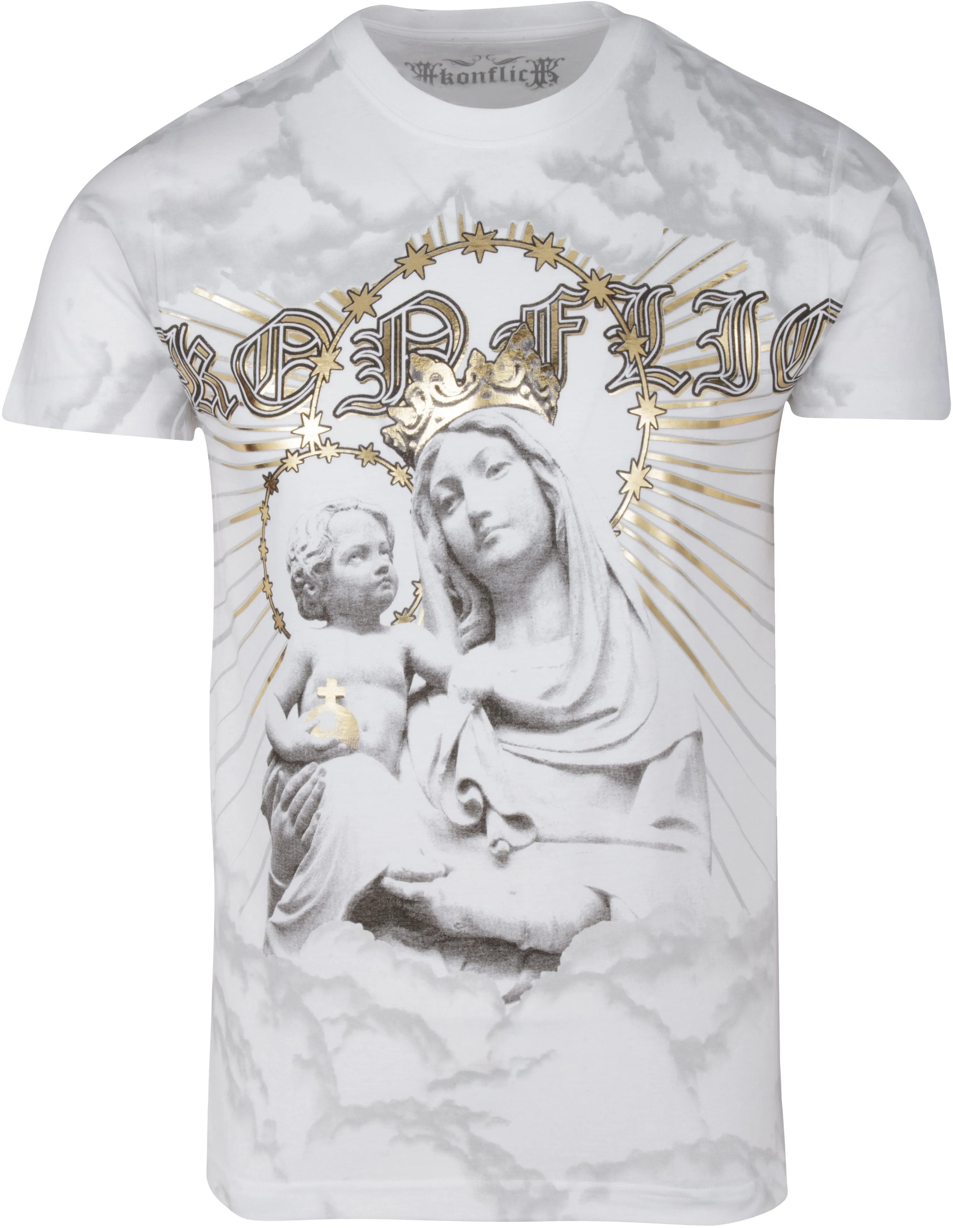 Sakkas Liam Mens Everyday Short Sleeve Cotton Embossed T-shirt Virgin & Baby Jesus