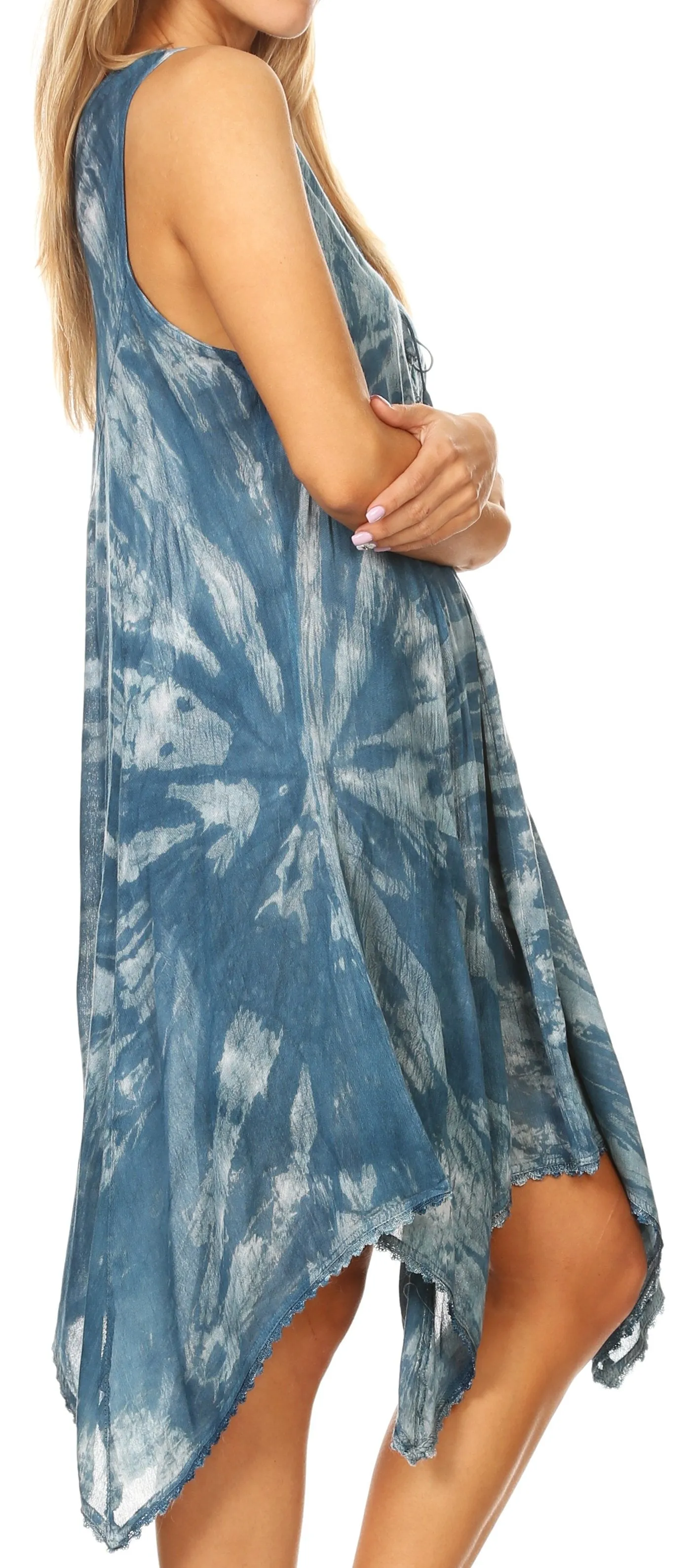 Sakkas Mily Women's Swing Loose Sleeveless Tie Dye Short Cocktail Dress Cover-up