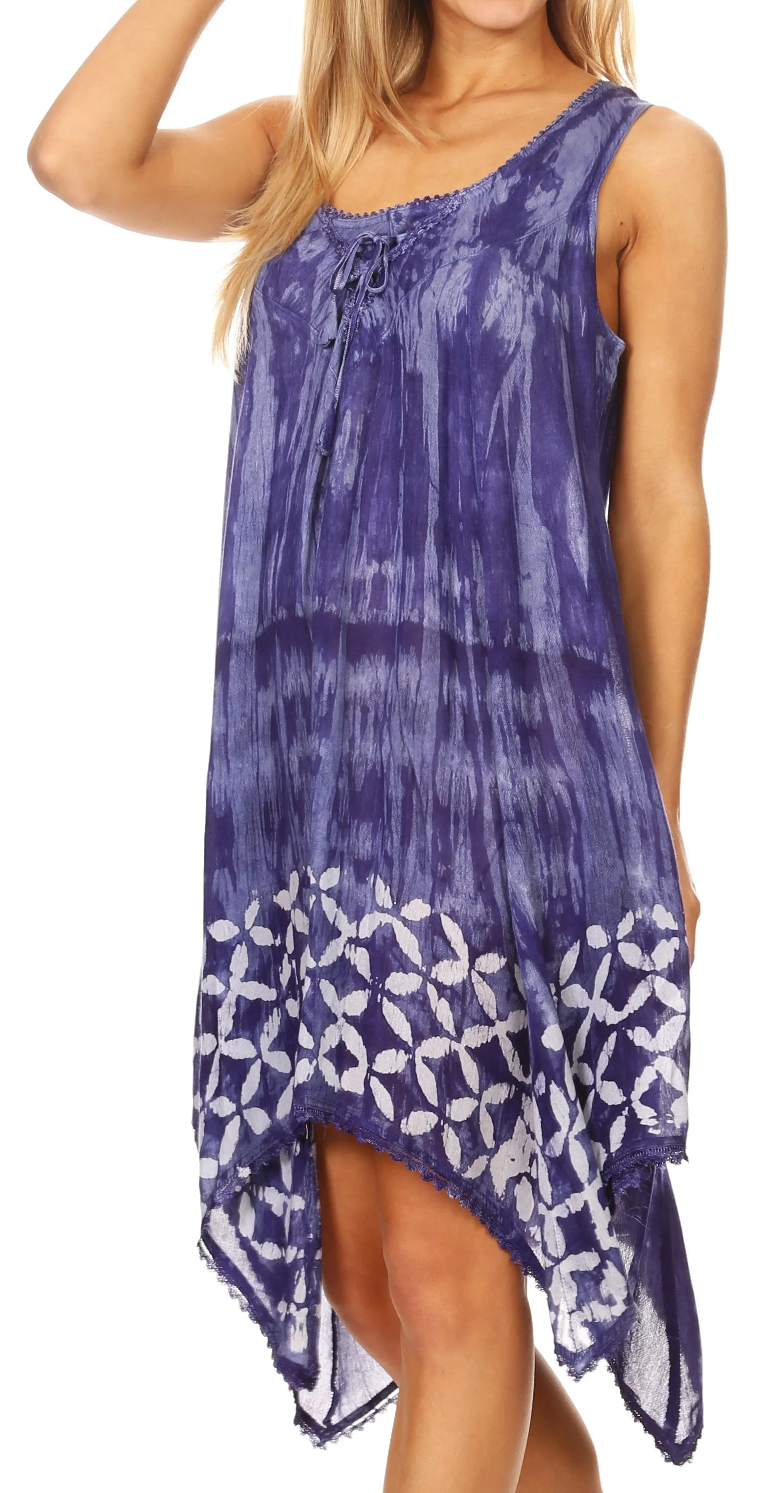 Sakkas Mily Women's Swing Loose Sleeveless Tie Dye Short Cocktail Dress Cover-up