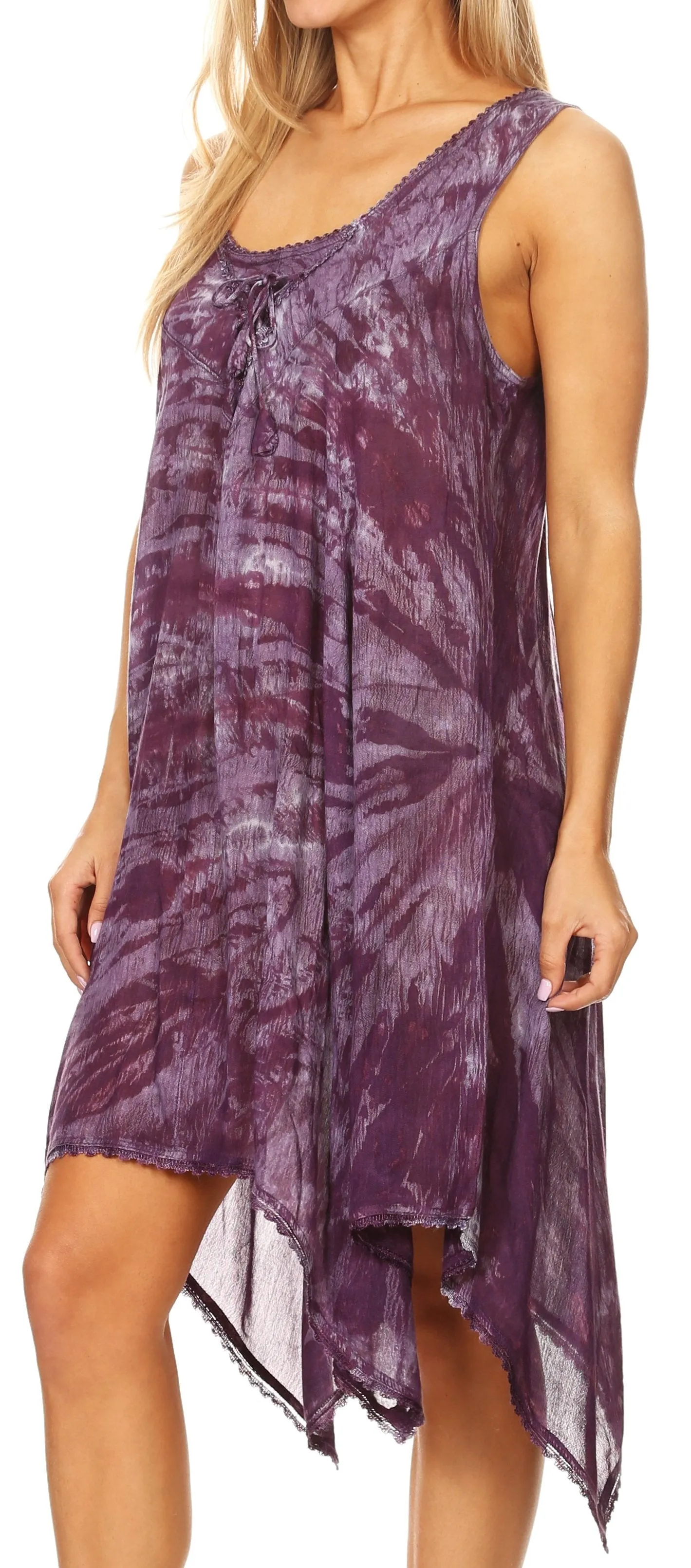 Sakkas Mily Women's Swing Loose Sleeveless Tie Dye Short Cocktail Dress Cover-up