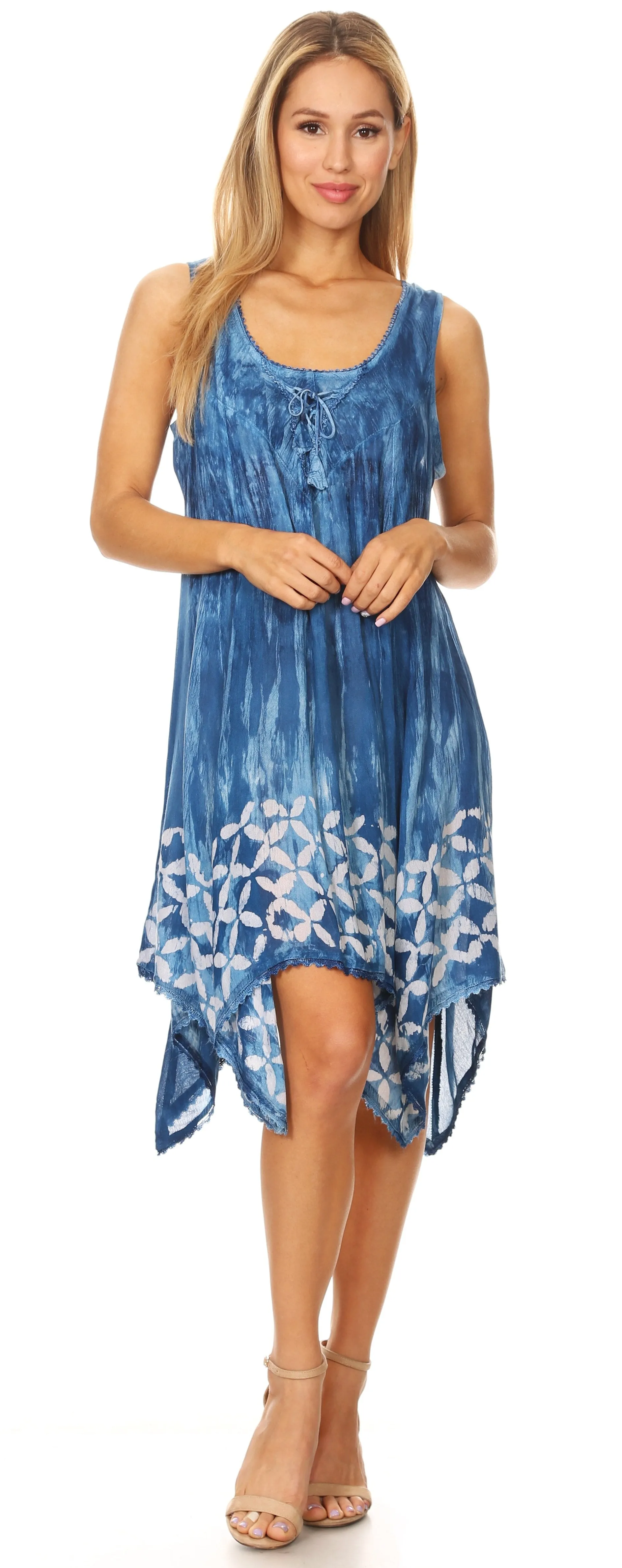 Sakkas Mily Women's Swing Loose Sleeveless Tie Dye Short Cocktail Dress Cover-up