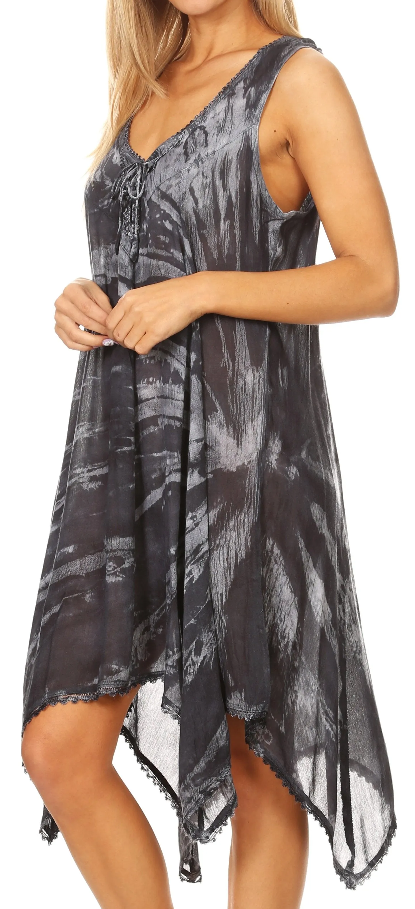 Sakkas Mily Women's Swing Loose Sleeveless Tie Dye Short Cocktail Dress Cover-up