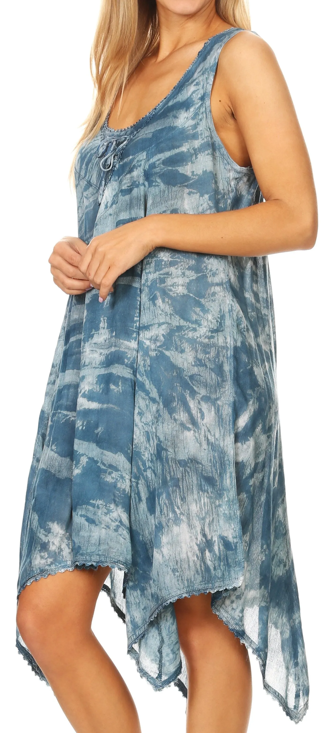 Sakkas Mily Women's Swing Loose Sleeveless Tie Dye Short Cocktail Dress Cover-up