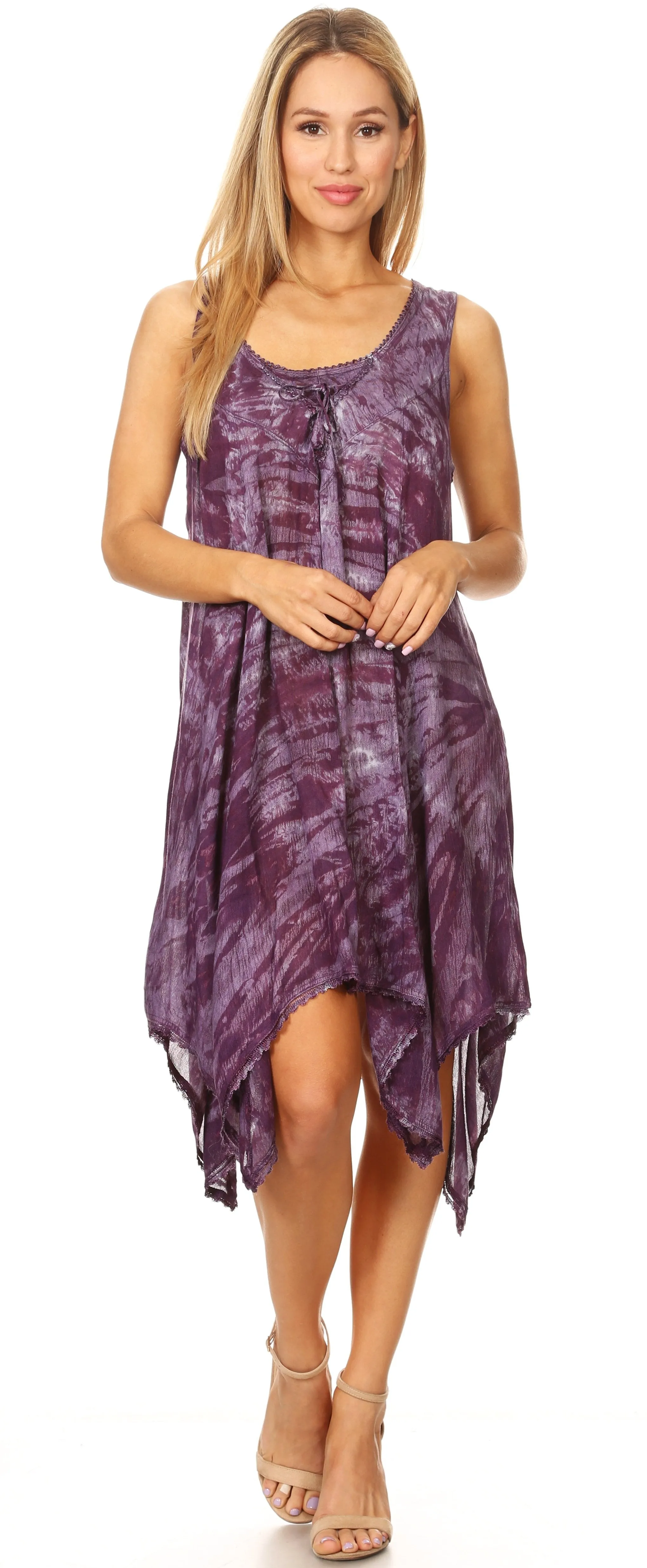 Sakkas Mily Women's Swing Loose Sleeveless Tie Dye Short Cocktail Dress Cover-up