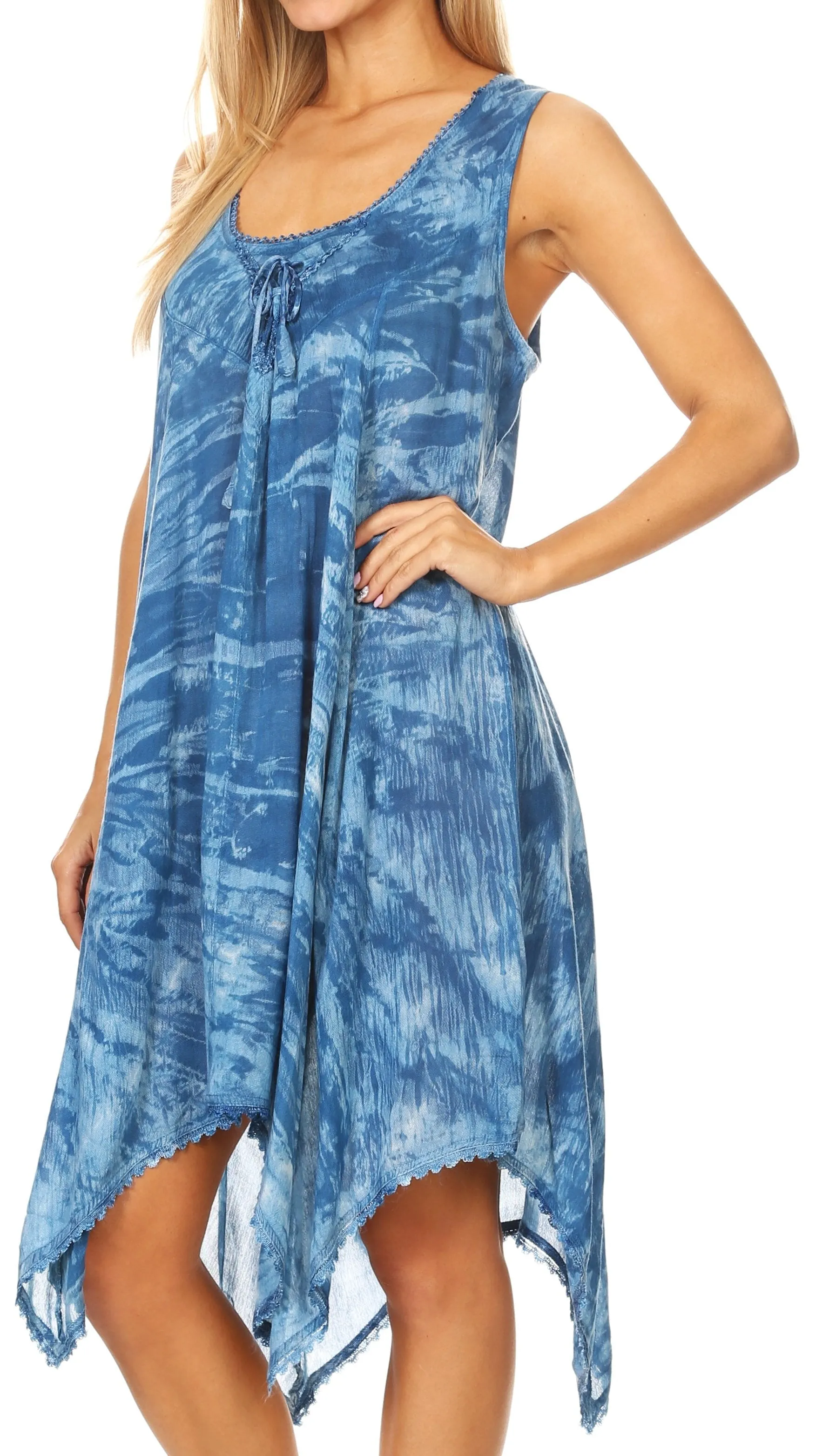 Sakkas Mily Women's Swing Loose Sleeveless Tie Dye Short Cocktail Dress Cover-up