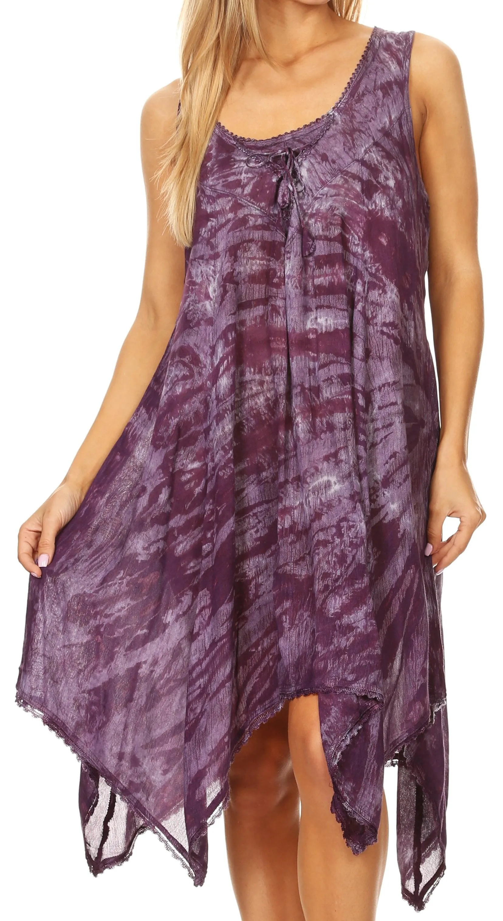 Sakkas Mily Women's Swing Loose Sleeveless Tie Dye Short Cocktail Dress Cover-up