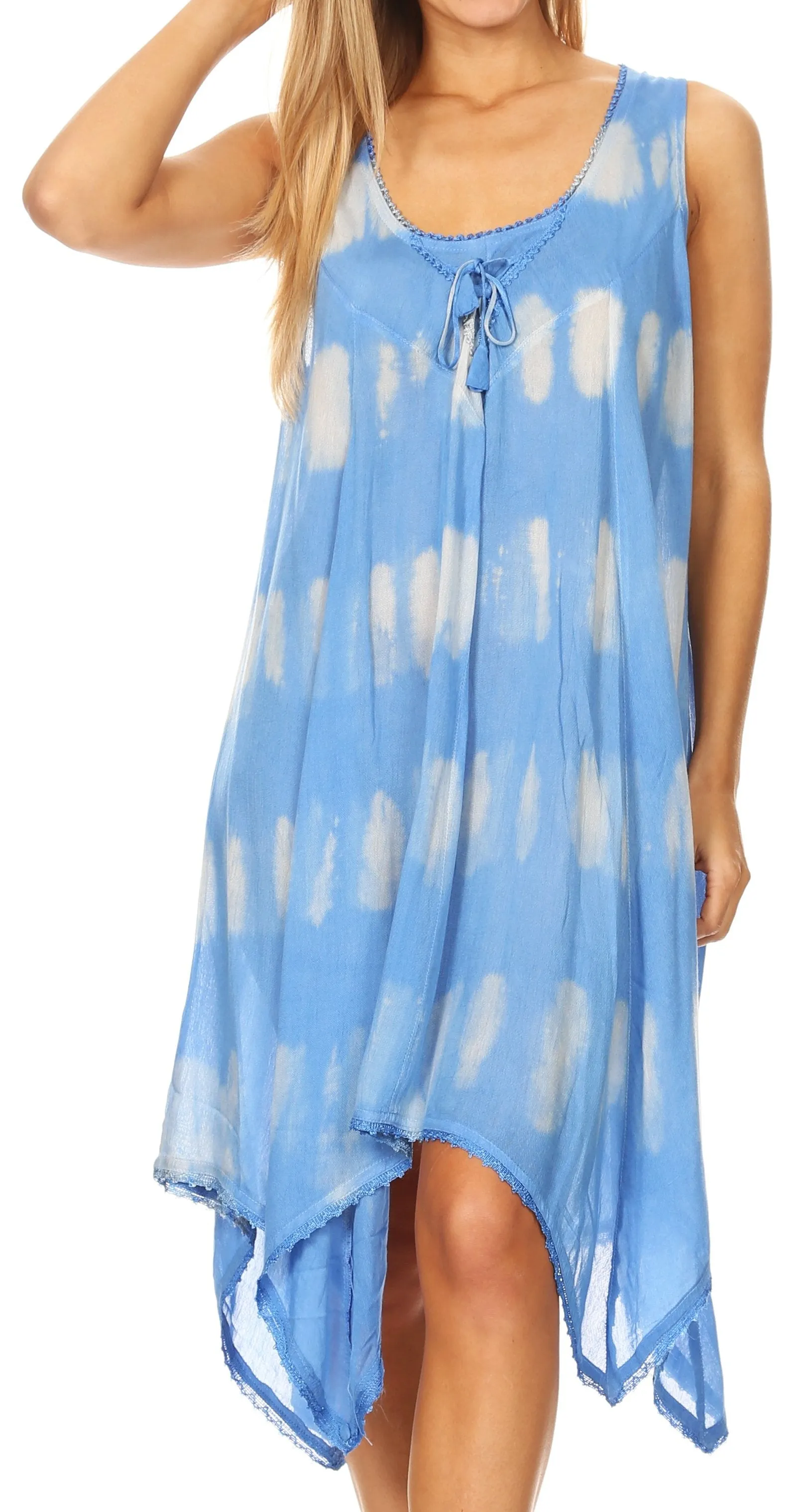 Sakkas Mily Women's Swing Loose Sleeveless Tie Dye Short Cocktail Dress Cover-up