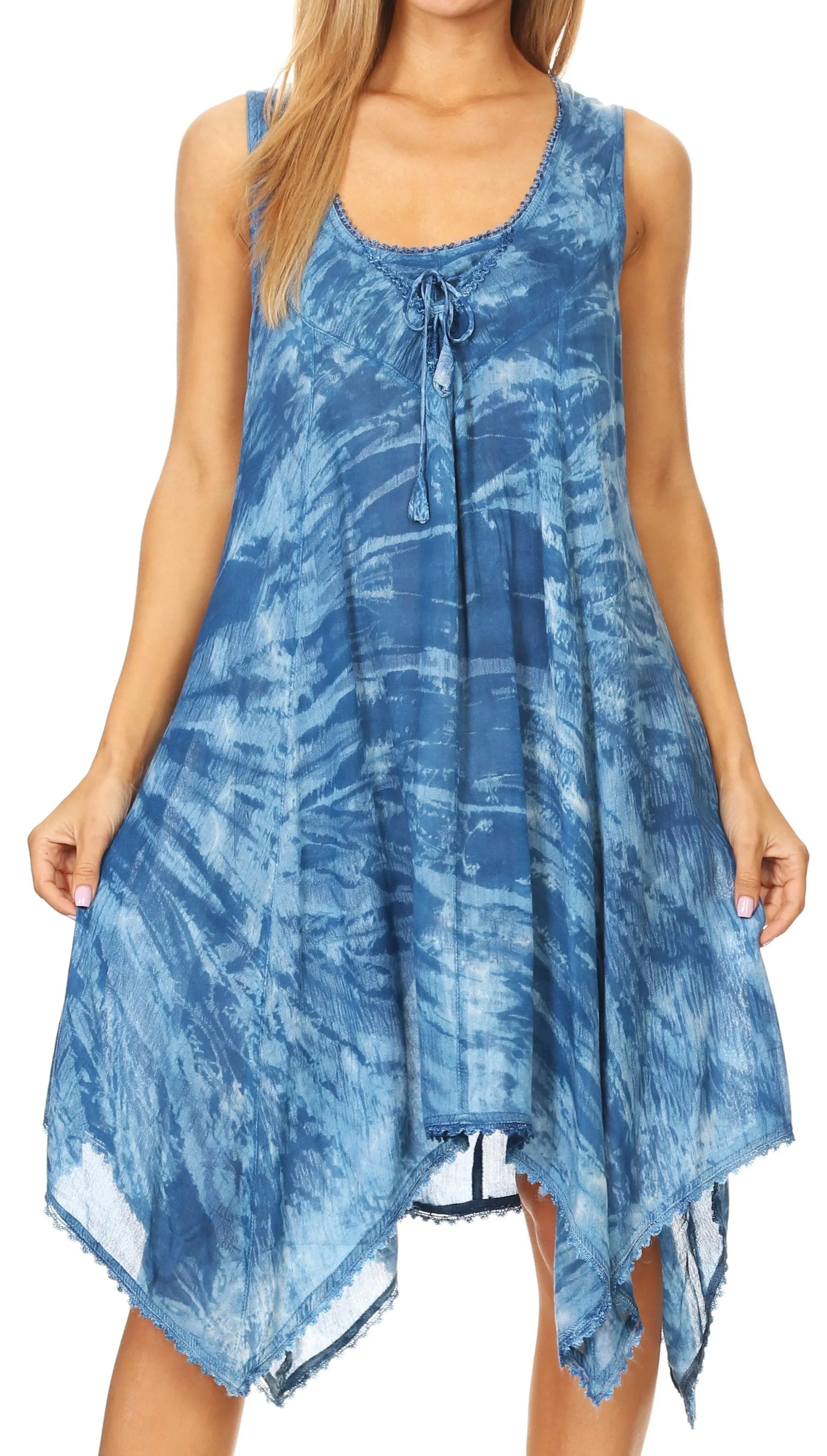 Sakkas Mily Women's Swing Loose Sleeveless Tie Dye Short Cocktail Dress Cover-up