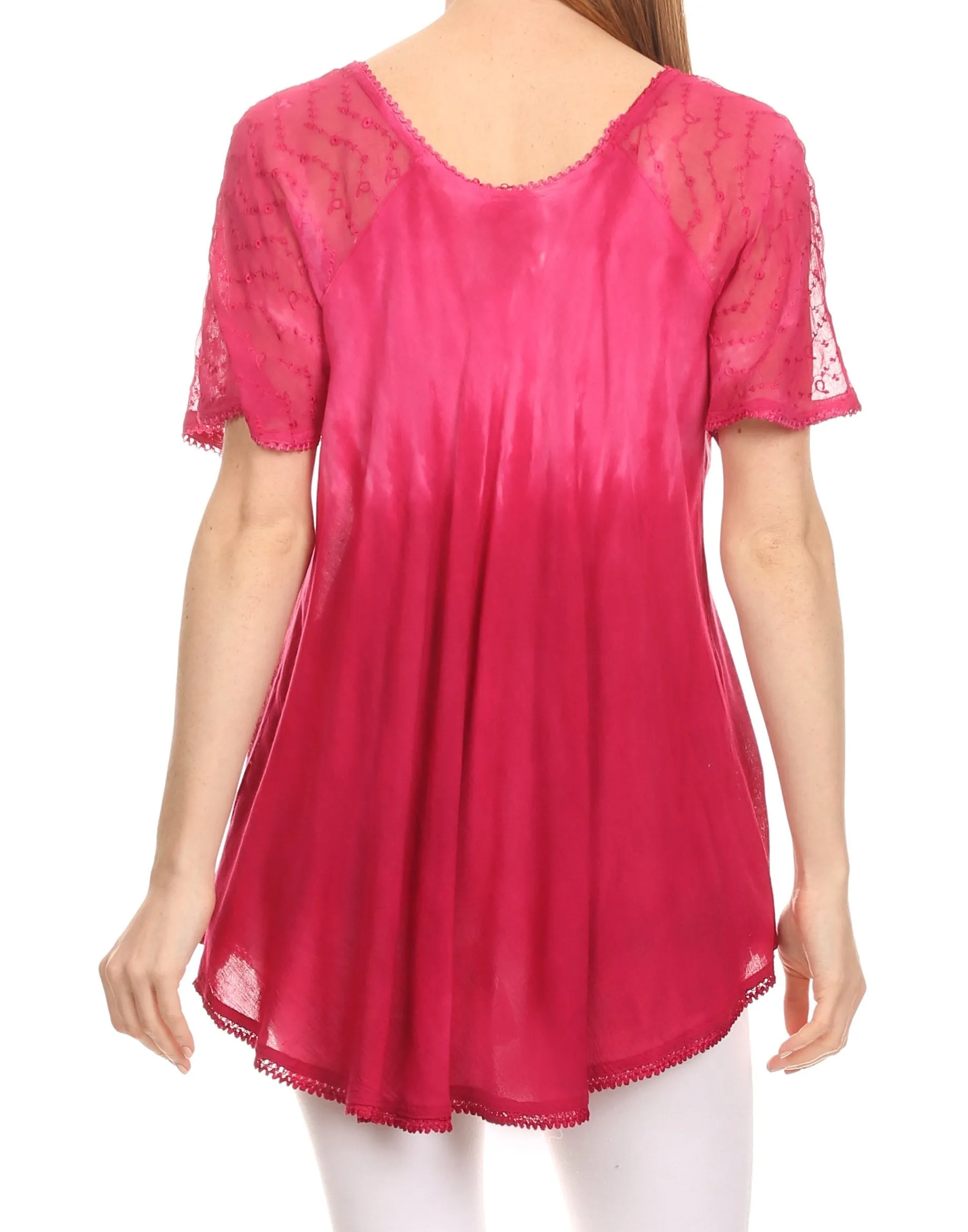 Sakkas Reya Lace Embroidered Cap Sleeve Corset Tie Dye Blouse Top Shirt