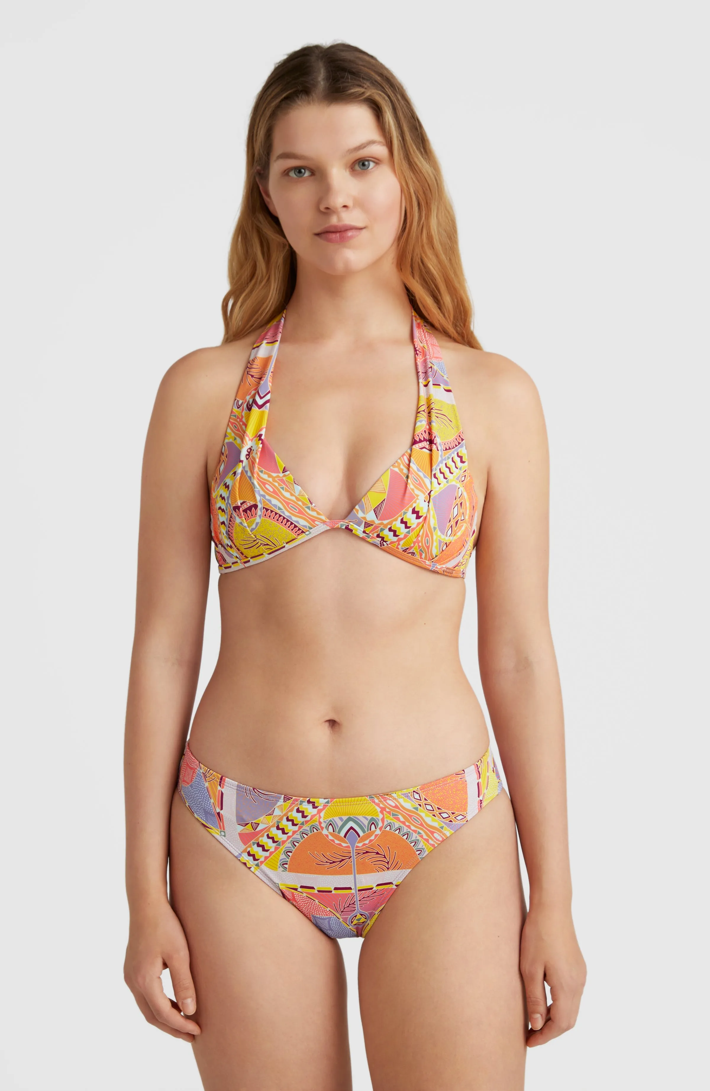 Sao Mix Mould Halter Bikini Top | Yellow Scarf Print