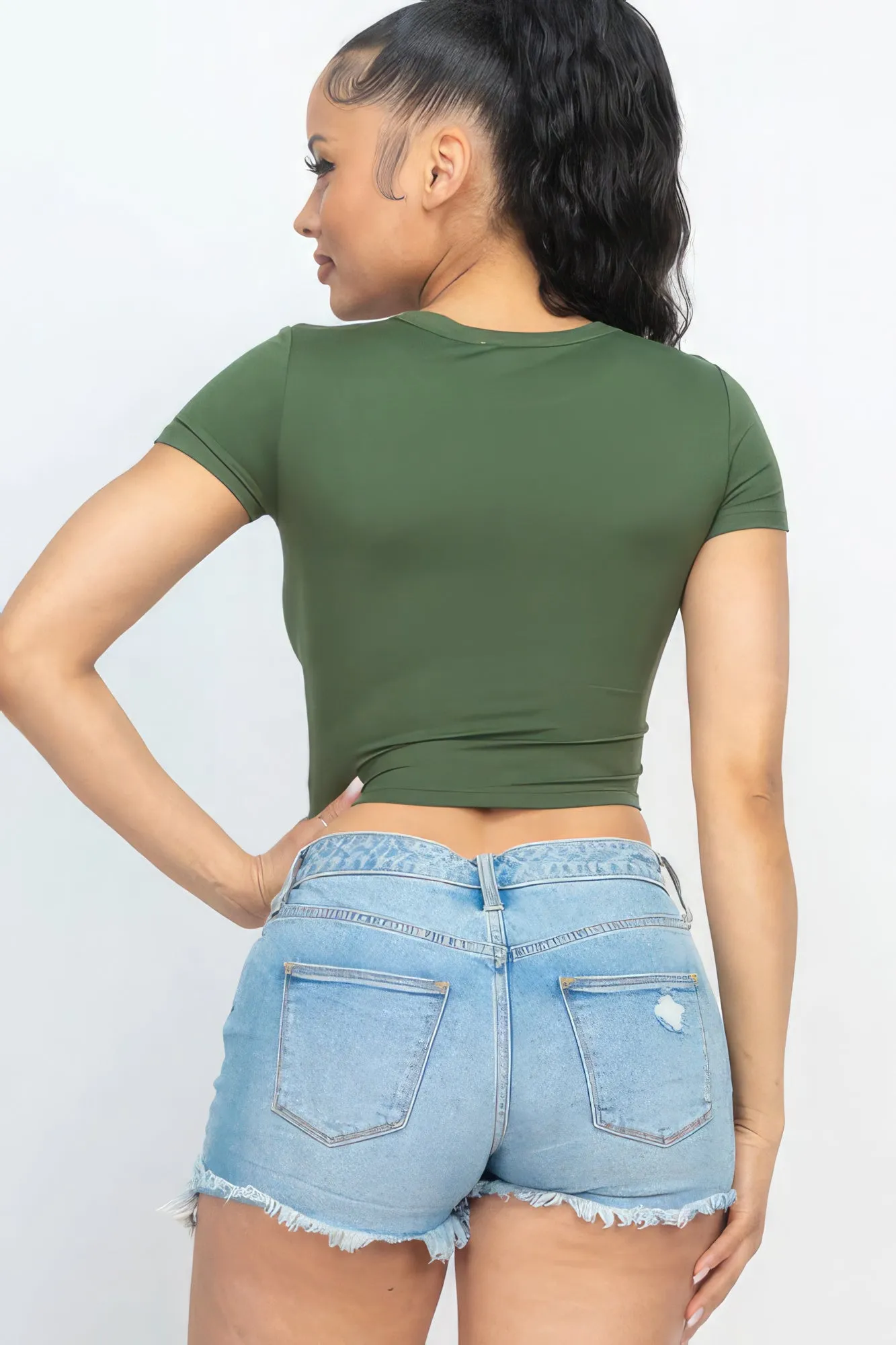 Short Sleeve Roundneck Crop Top for Women