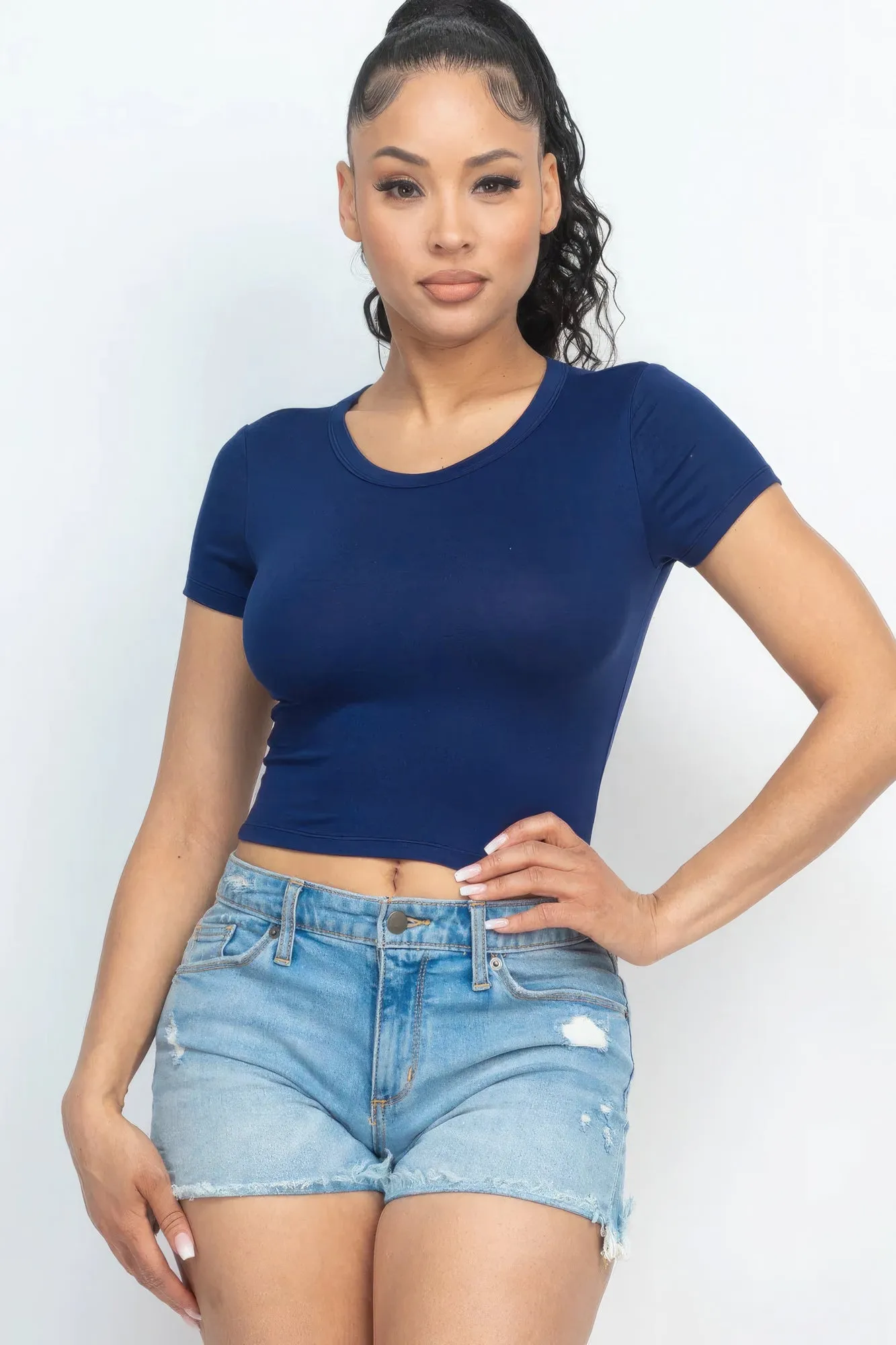 Short Sleeve Roundneck Crop Top for Women