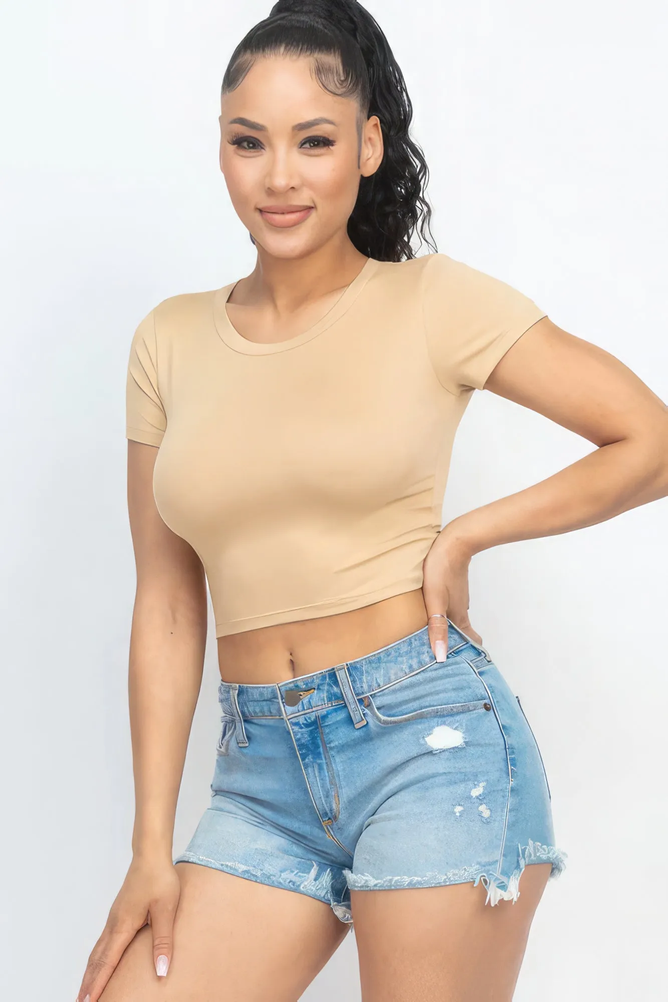 Short Sleeve Roundneck Crop Top for Women