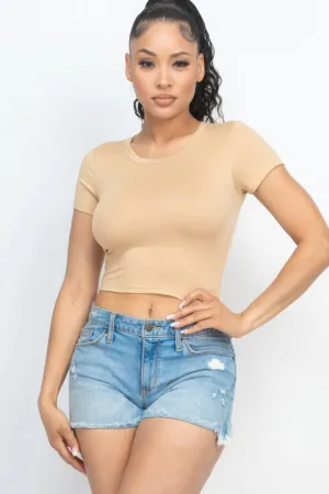 Short Sleeve Roundneck Crop Top for Women