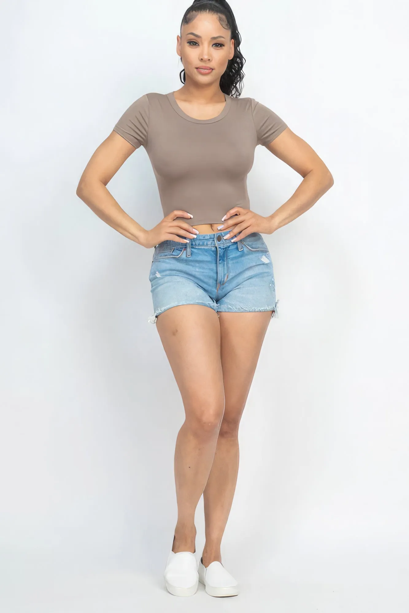 Short Sleeve Roundneck Crop Top for Women