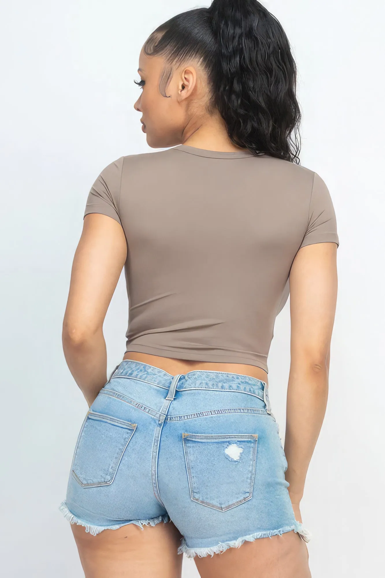 Short Sleeve Roundneck Crop Top for Women