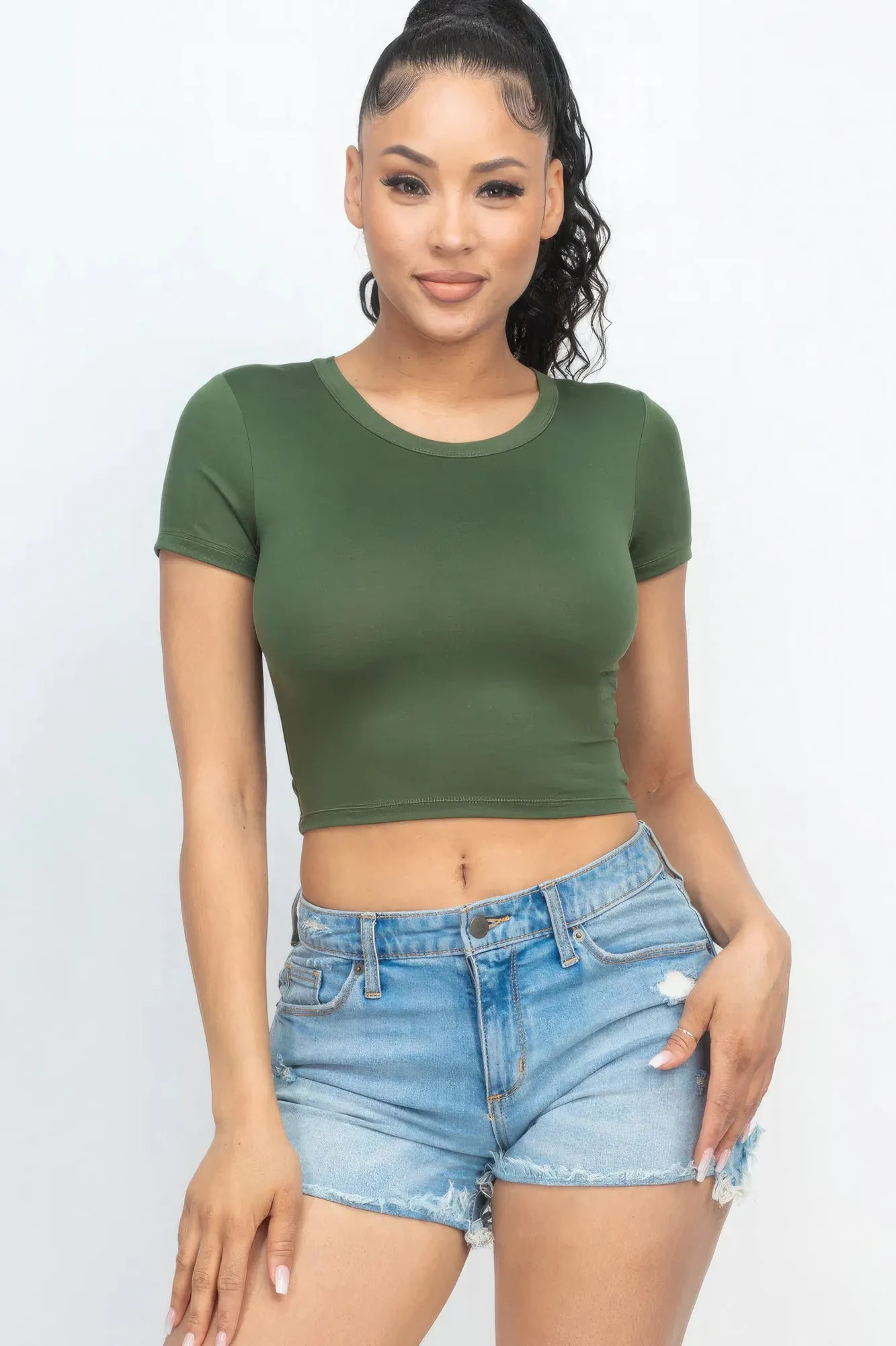 Short Sleeve Roundneck Crop Top for Women