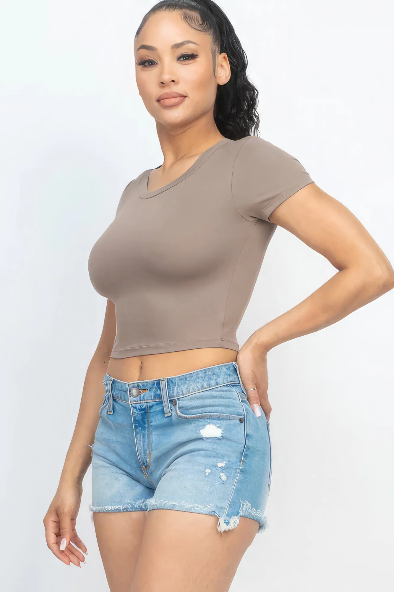 Short Sleeve Roundneck Crop Top for Women