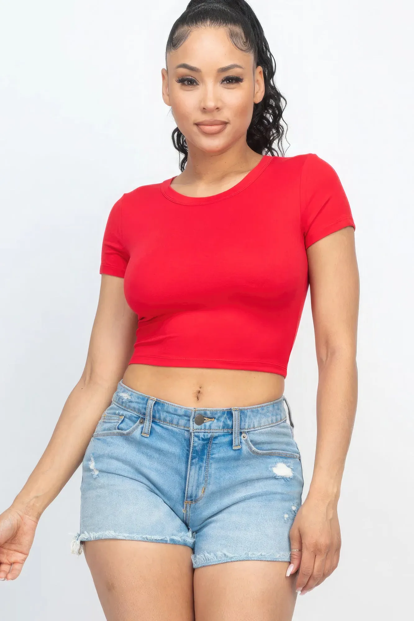 Short Sleeve Roundneck Crop Top for Women