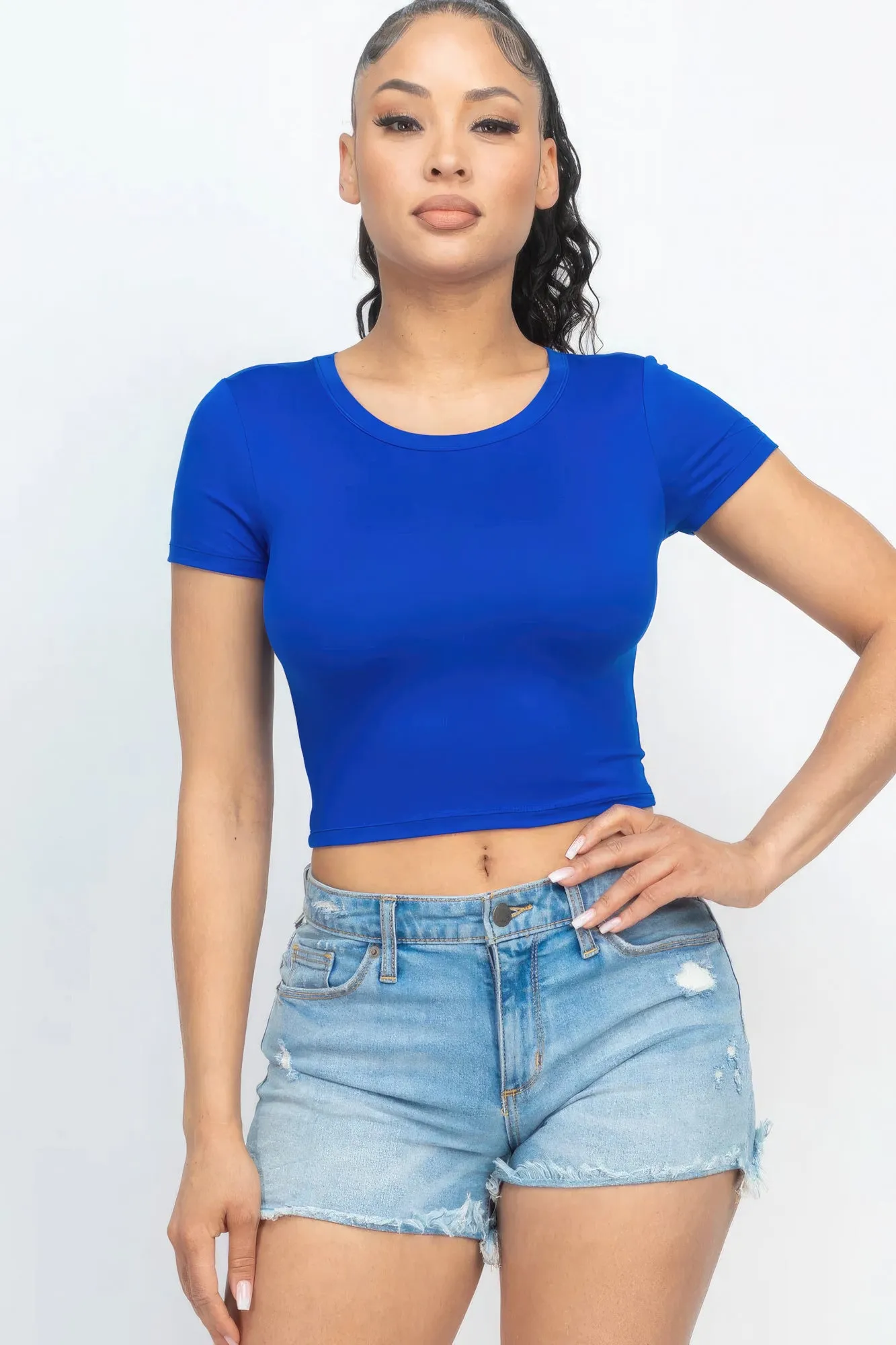 Short Sleeve Roundneck Crop Top for Women