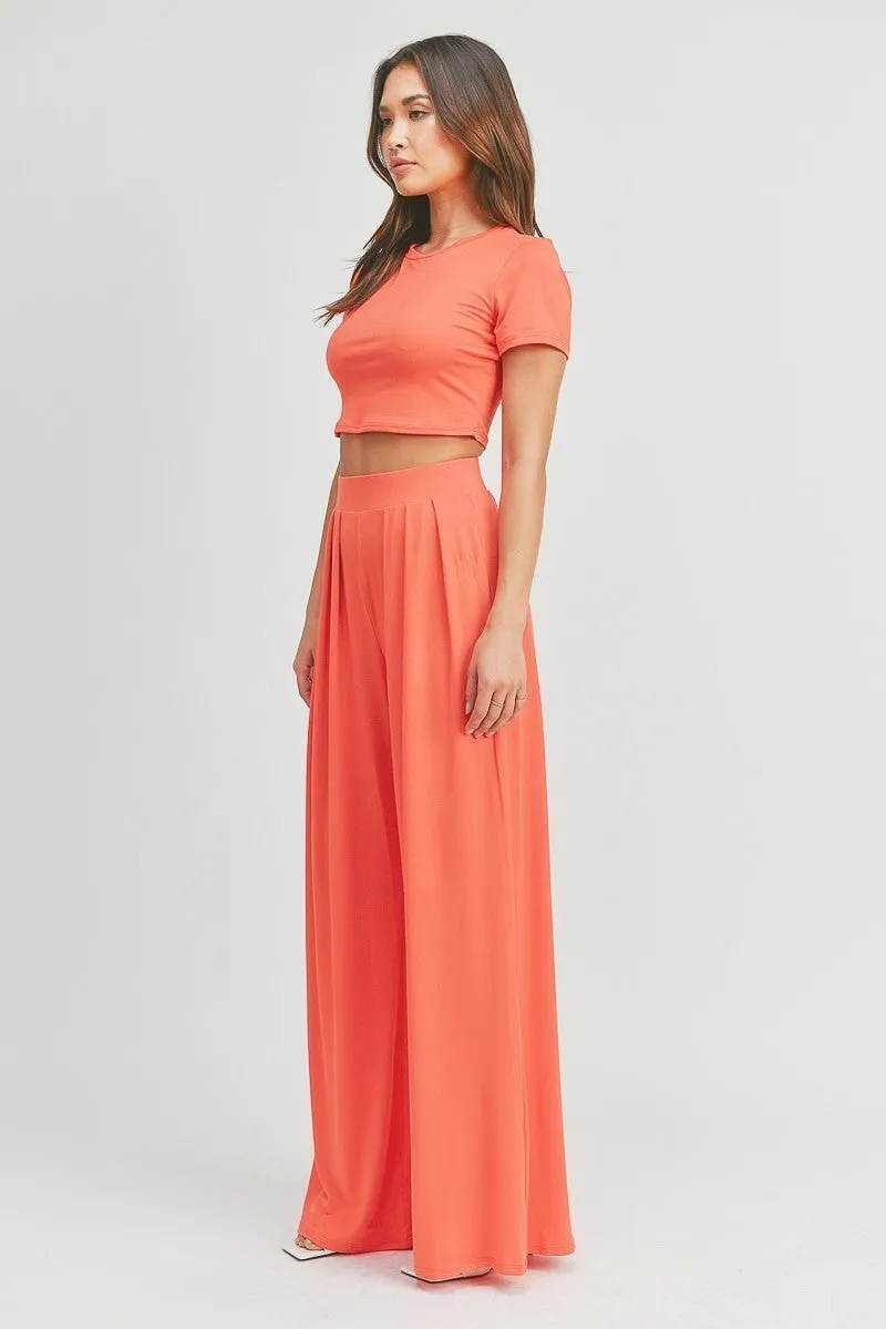 Simple Crop Top And Palazzo Pants Set - Ships from The US