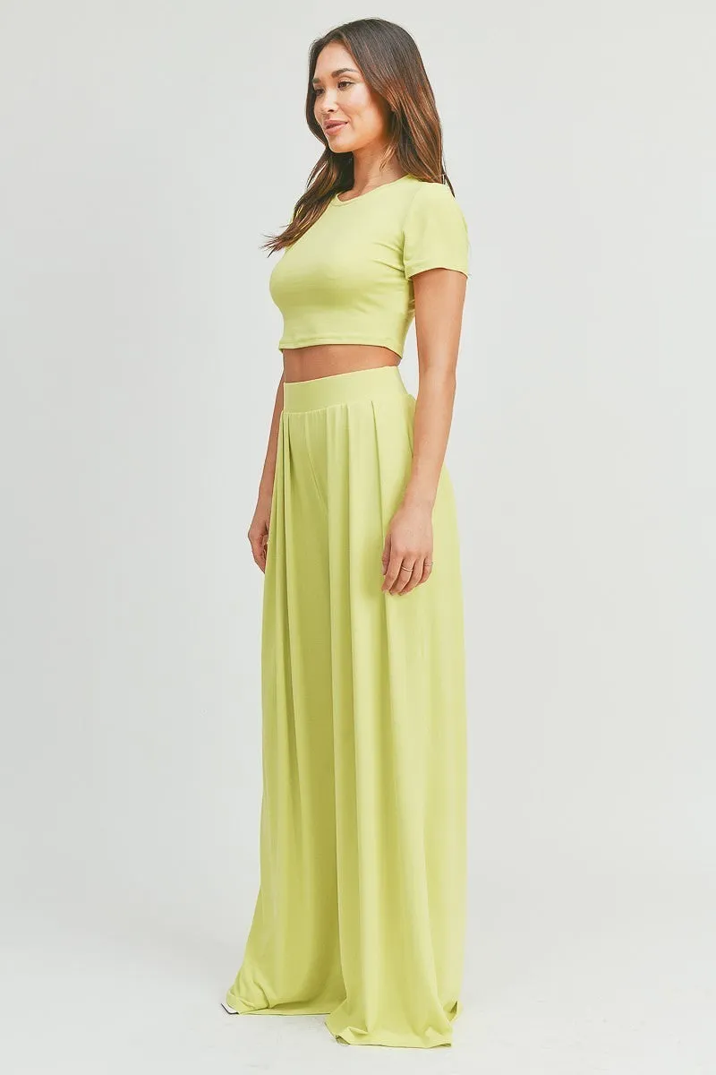 Simple Crop Top And Palazzo Pants Set - Ships from The US