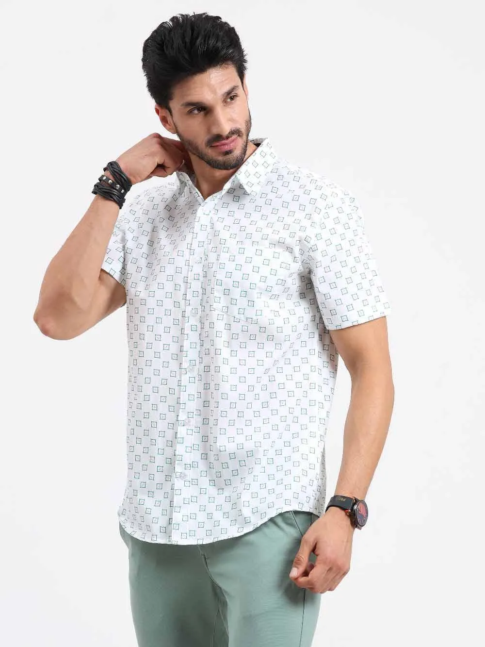 Small Square Checks Printed Half Sleeve Shirt