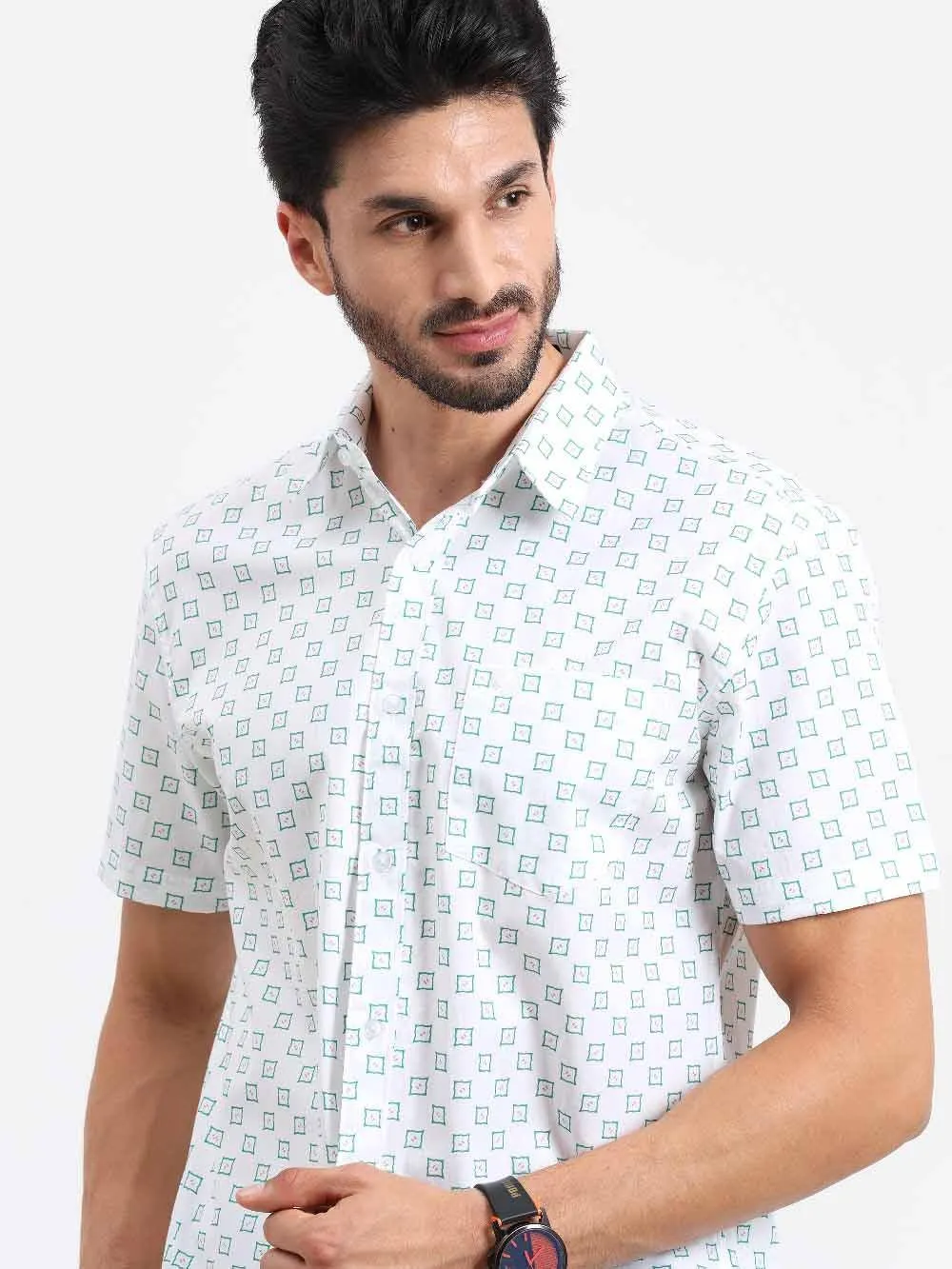 Small Square Checks Printed Half Sleeve Shirt