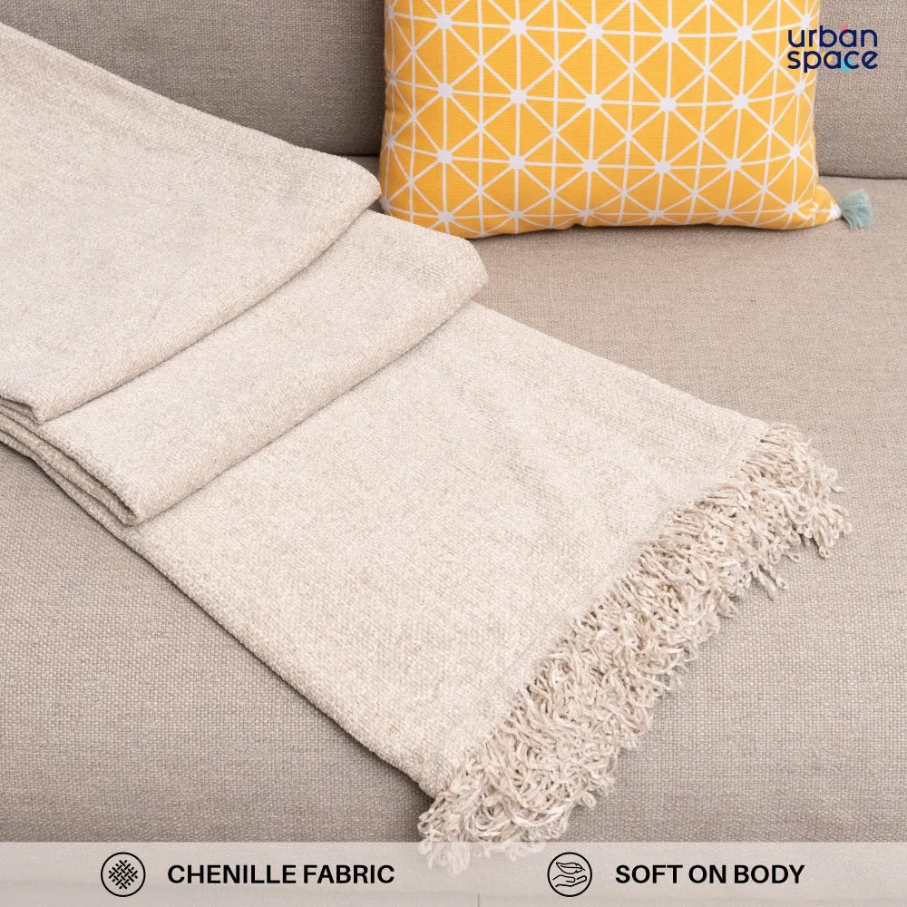 Soft Chenille Throw | Blanket for Sofa and Bed | Use For Picnic & Gifting - Beige