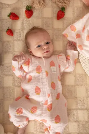 Soft Cotton Muslin Romper - Strawberries