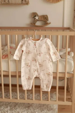 Soft Cotton Muslin Rompers, Zip Up - Butterflies (0-12 months)