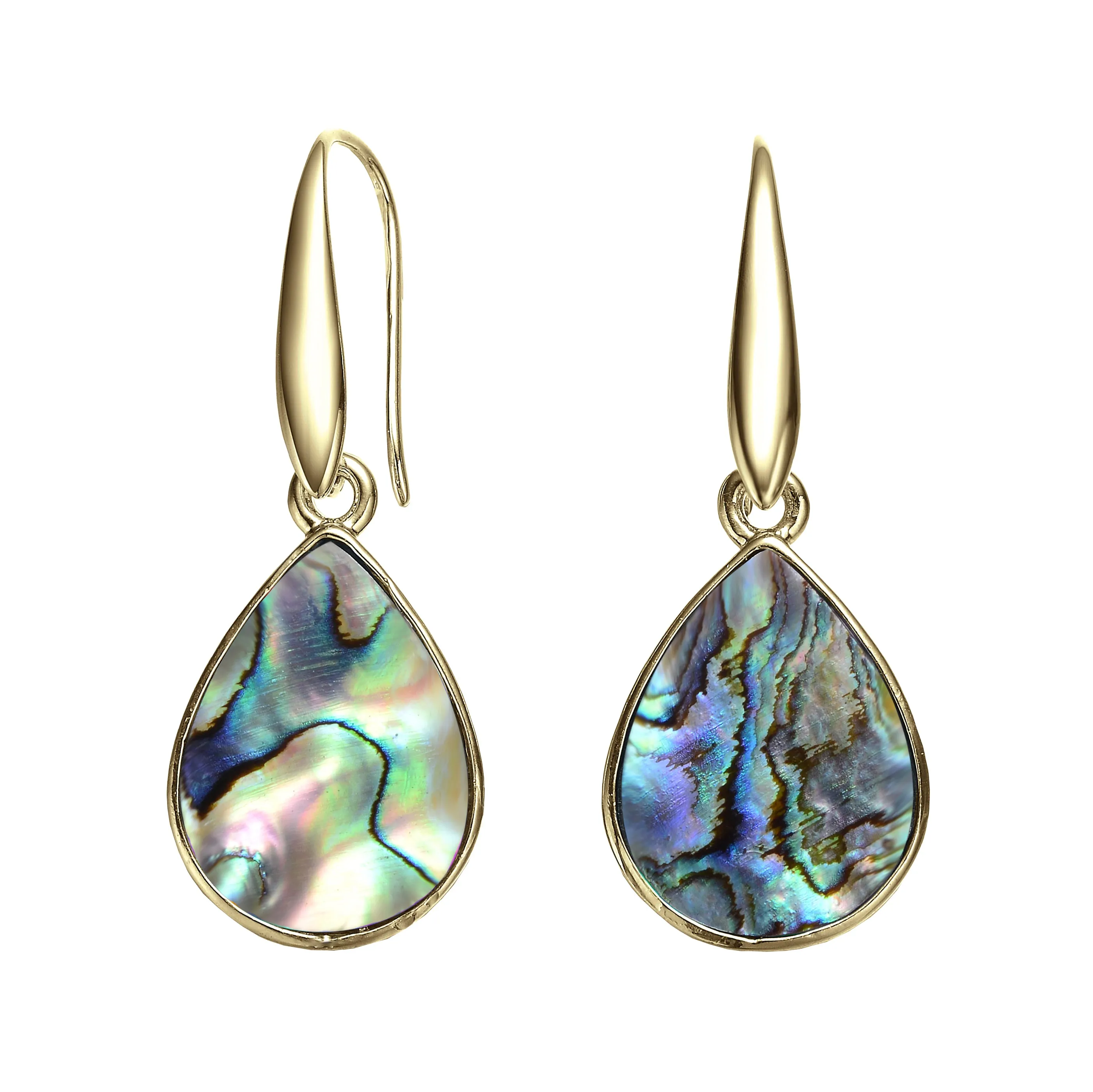 Sterling Silver with 14K Gold Plated and Abalone Teardrop Drop Earrings